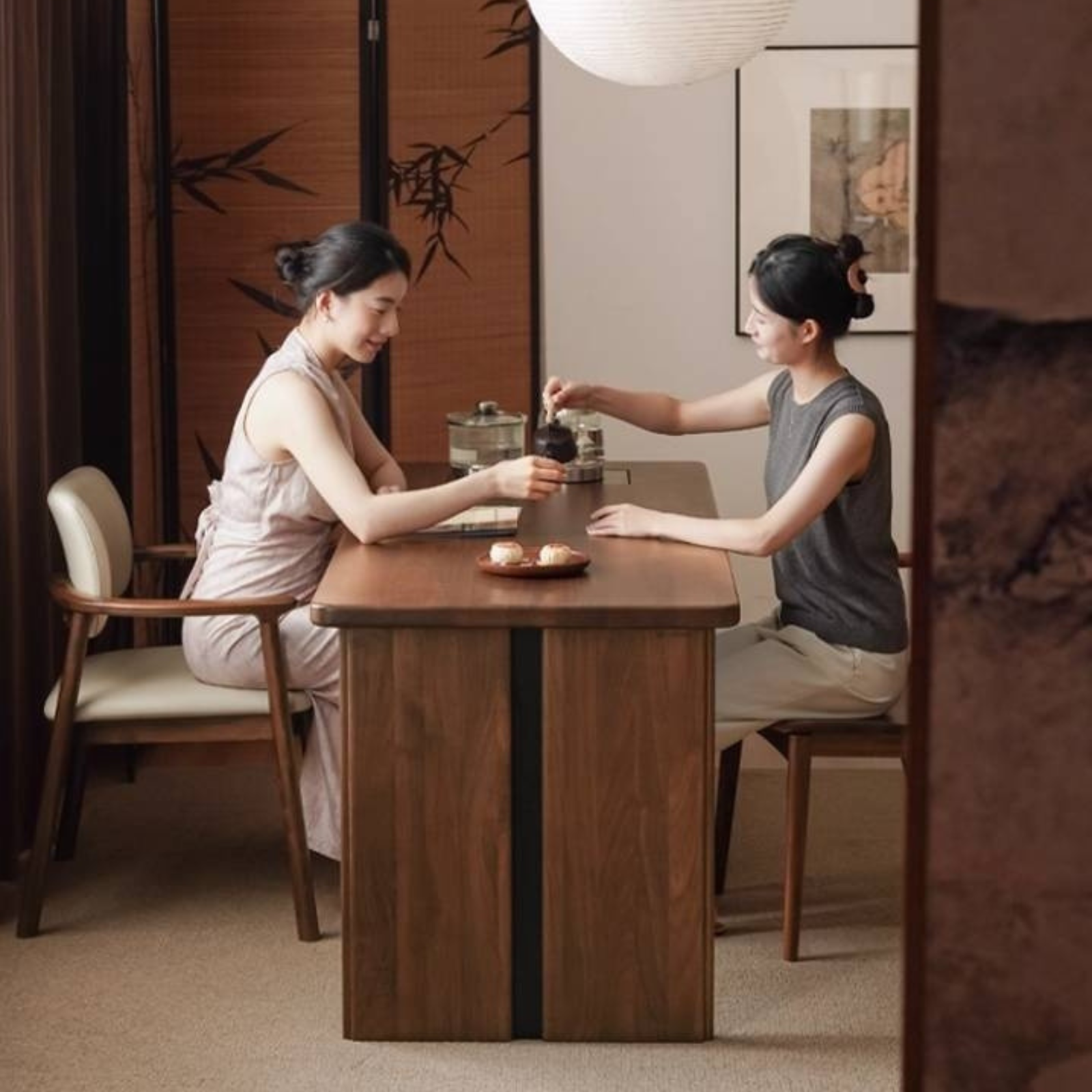 Black Walnut Solid Wood Rectangular Tea Table with Tea Tray