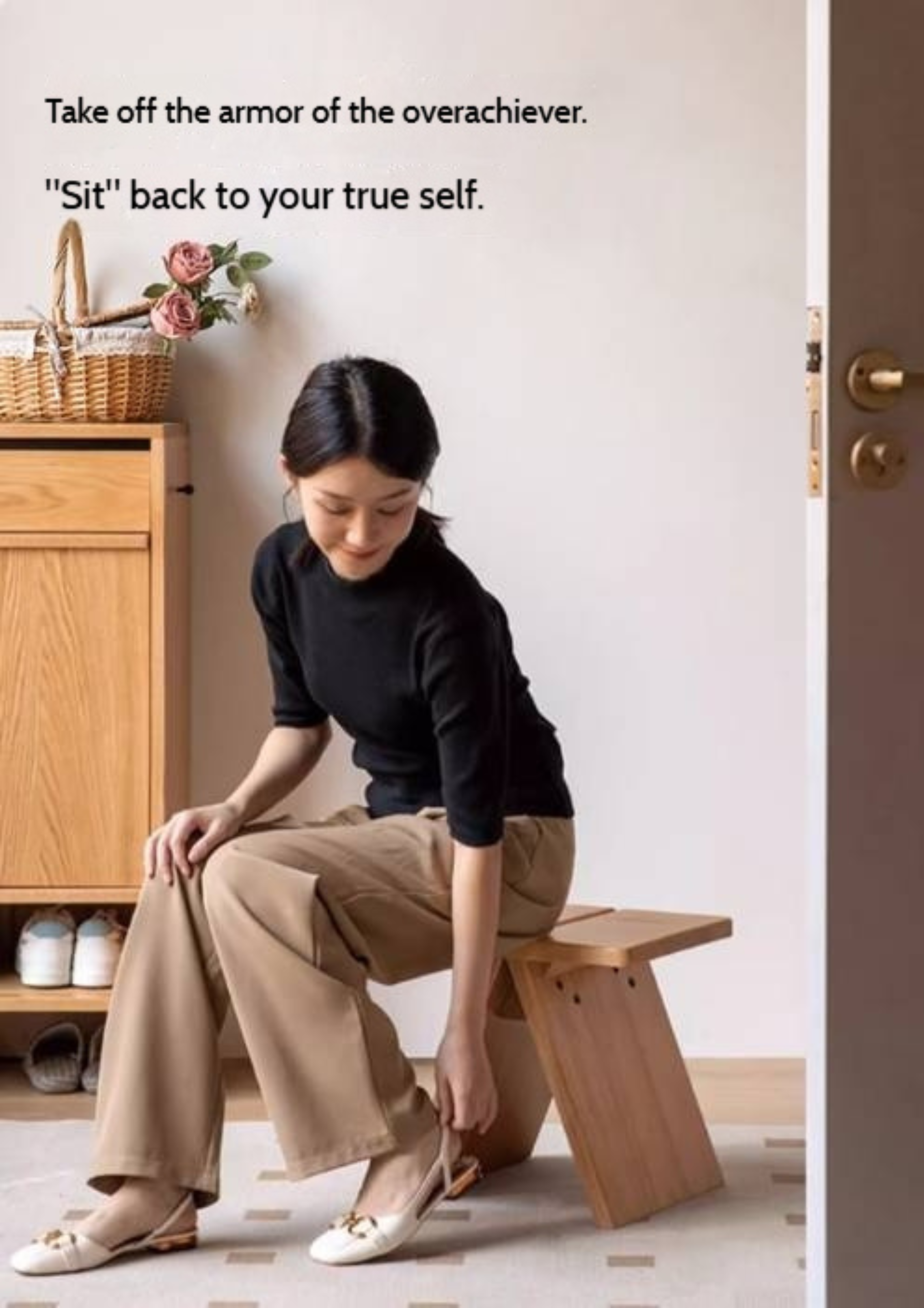 Solid Rubberwood Modern Minimalist Shoe Changing Stool