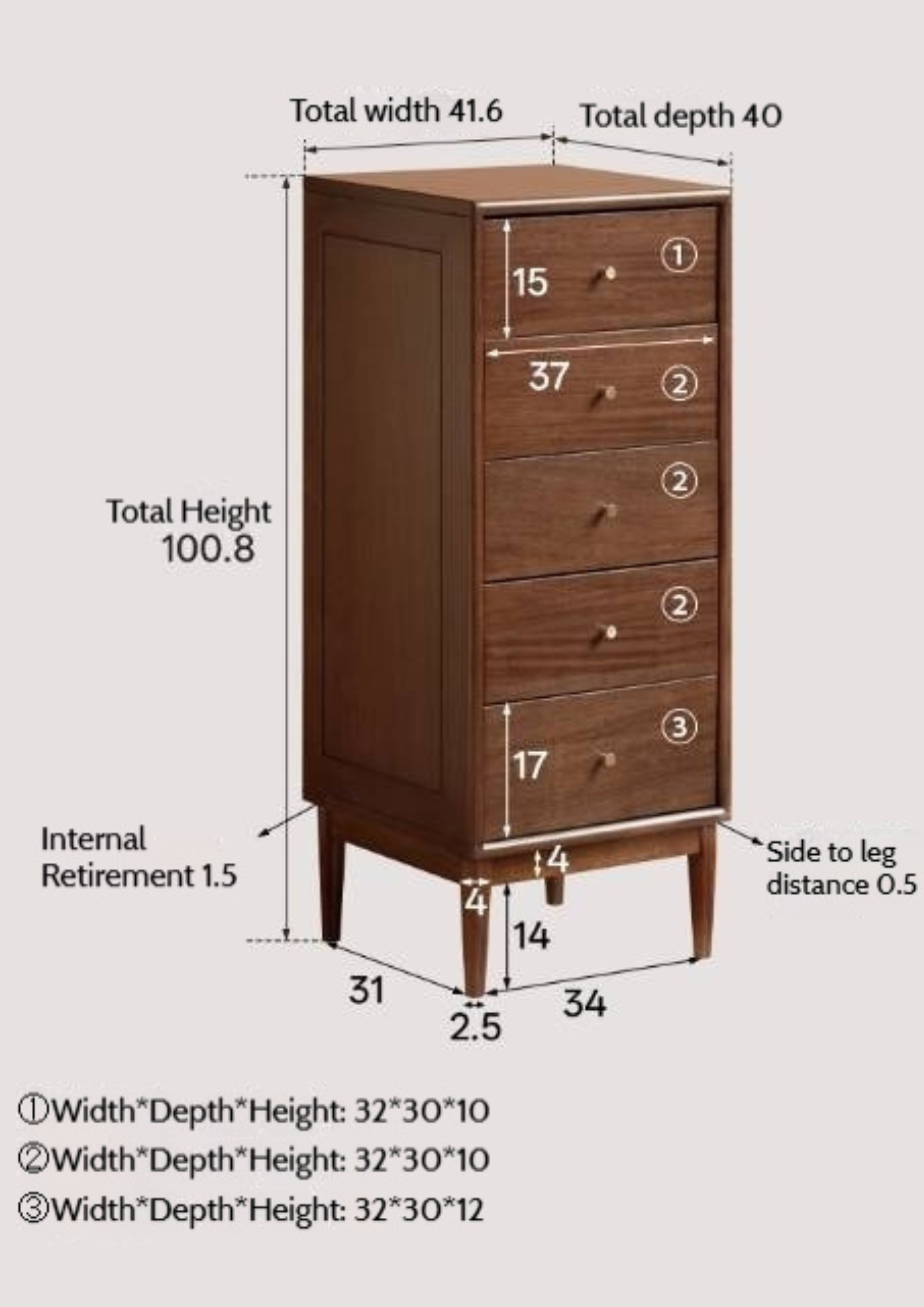 Red Zebrawood Solid Wood Modern Minimalist Chest of Drawers