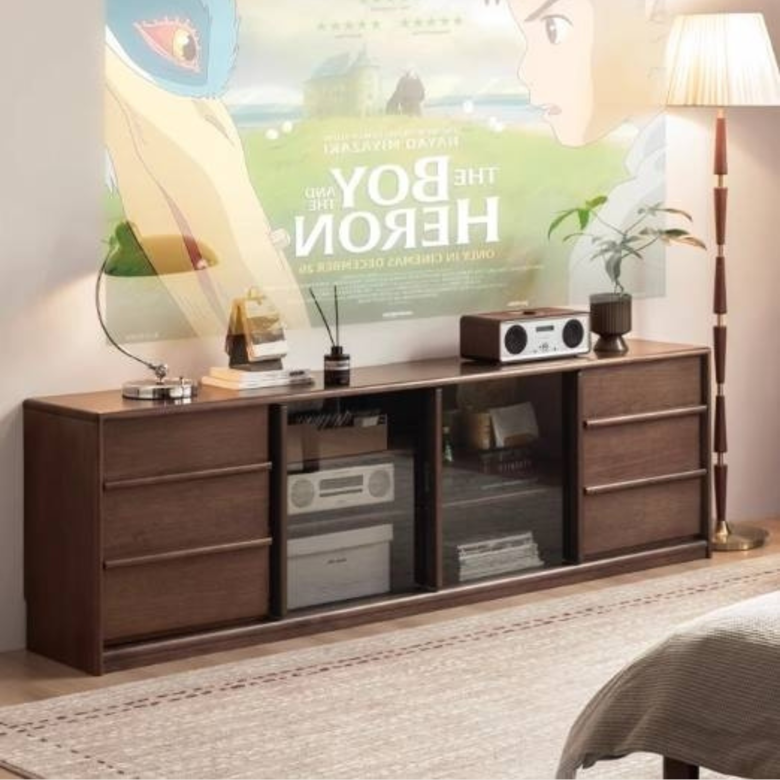 Golden Sandalwood Solid Wood TV Cabinet