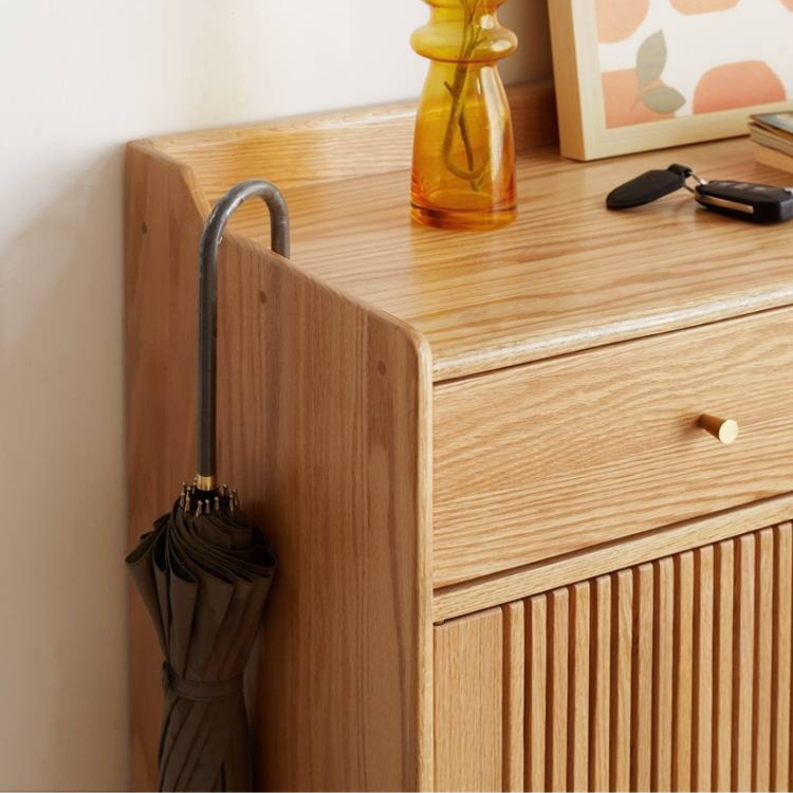 Oak Solid Wood Modern Nordic Storage Shoe Cabinet
