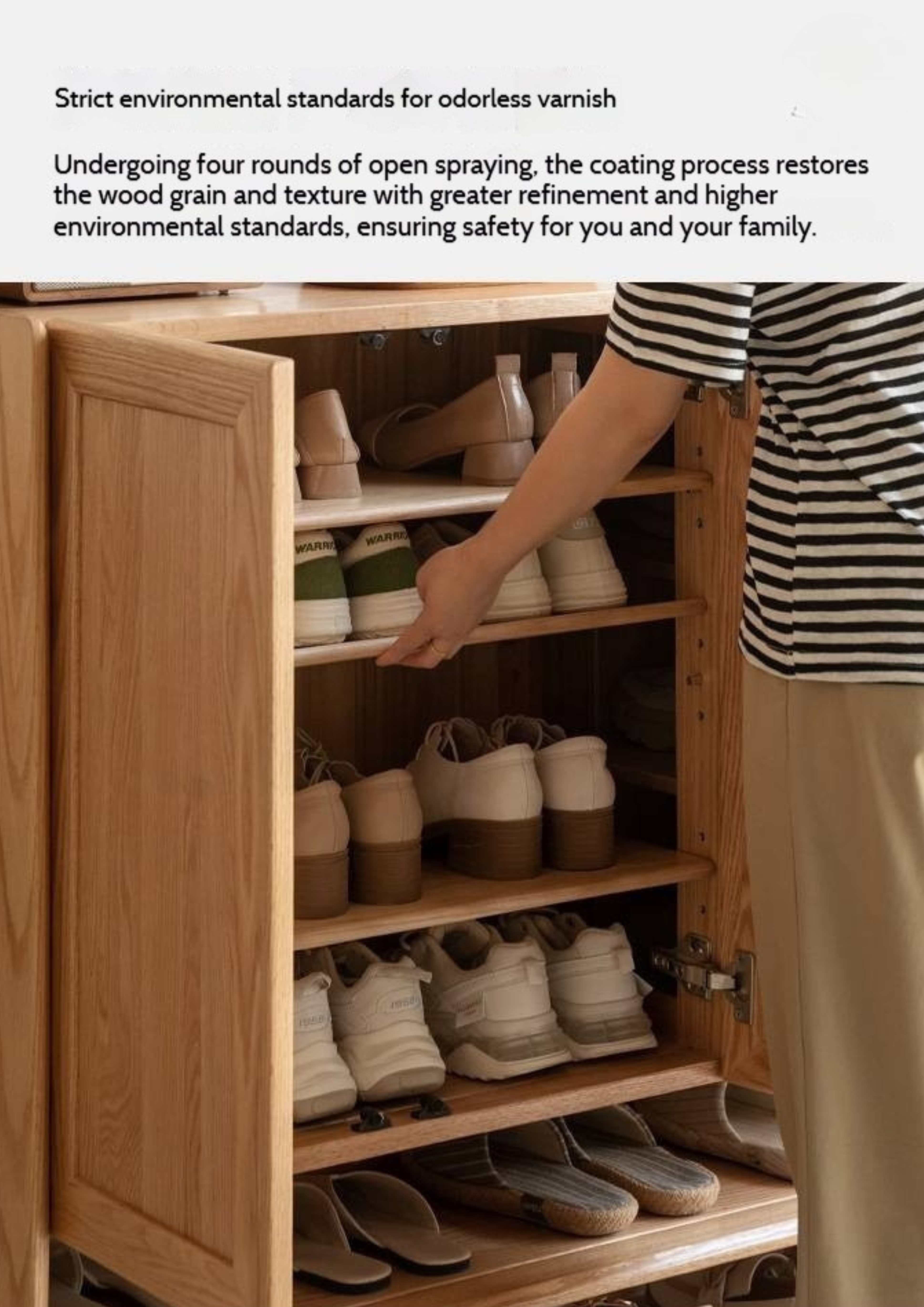 Oak, Solid Rubber Wood Shoe Cabinet