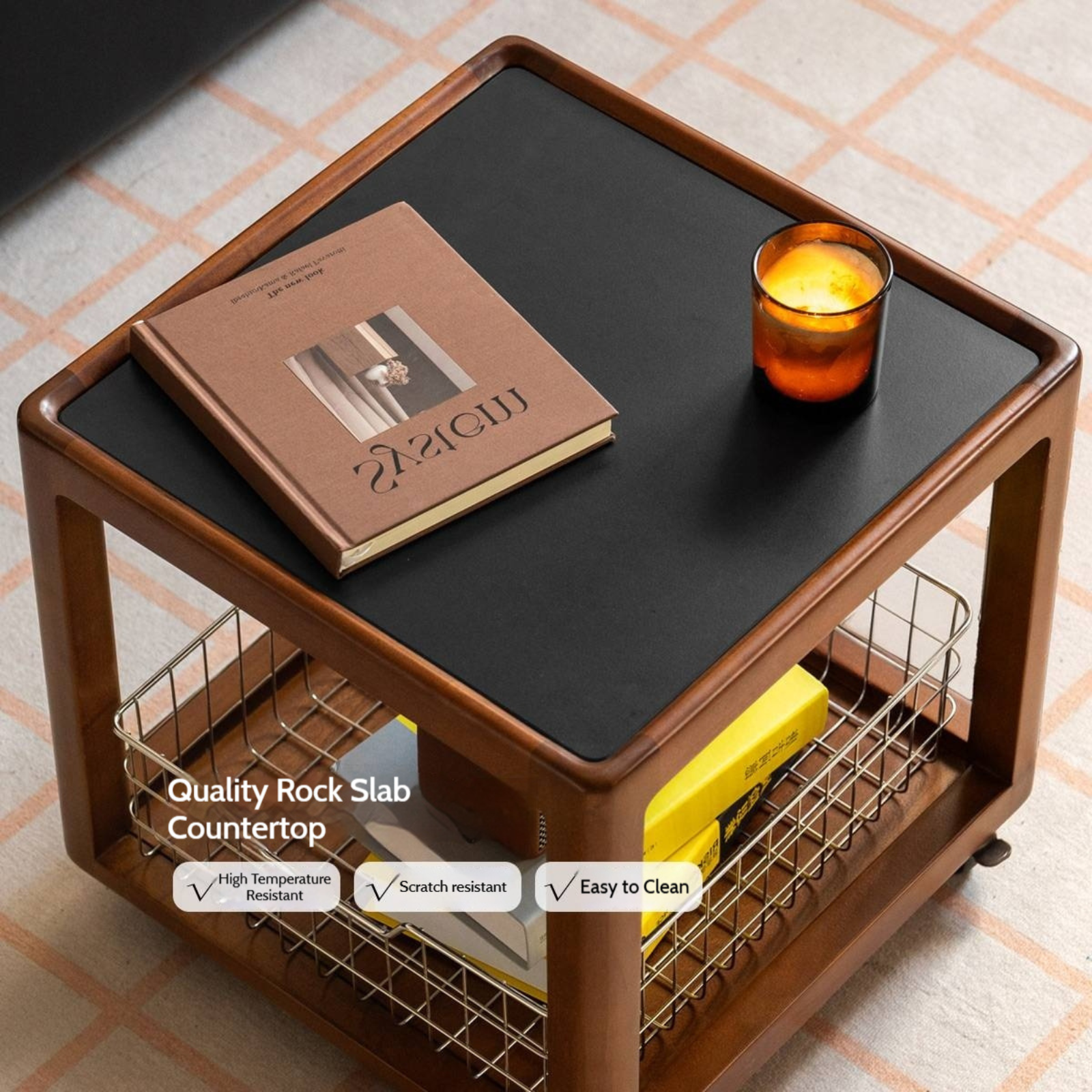 Poplar Solid Wood Movable Vintage Slab Side Table