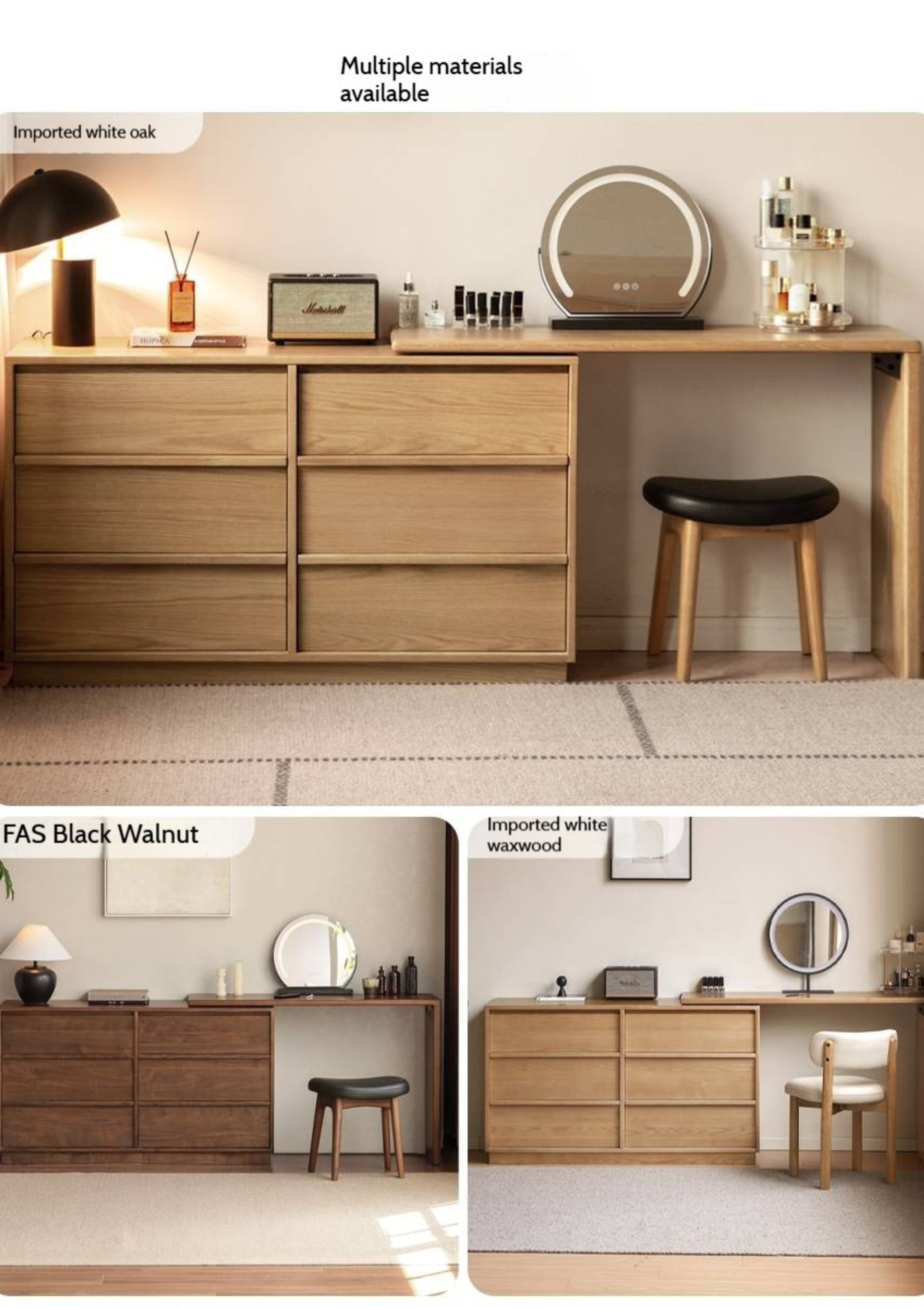 Oak Solid Wood Rotating Skeleton Dressing Table