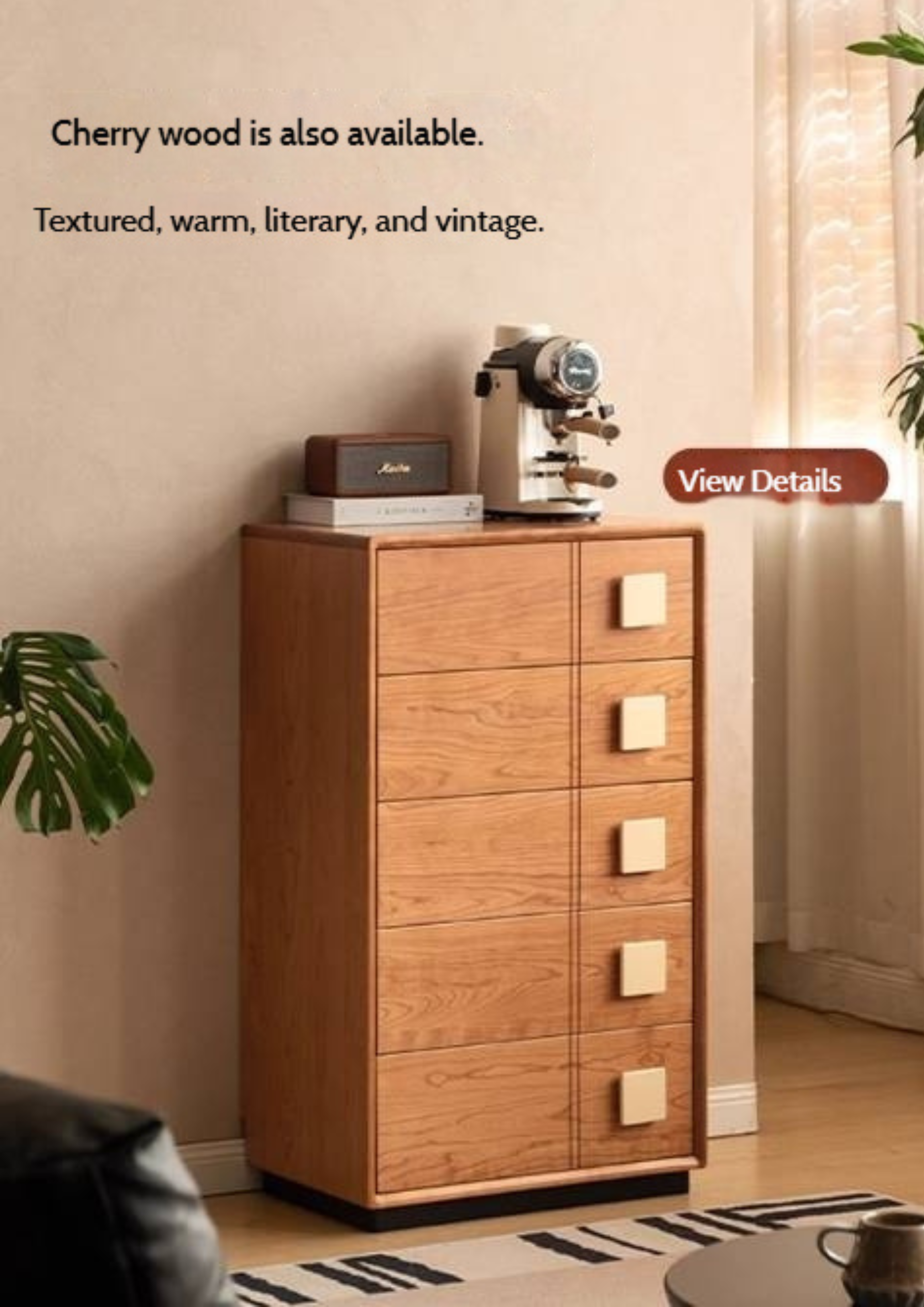 Black Walnut Solid Wood Retro Style Five-Drawer Chest