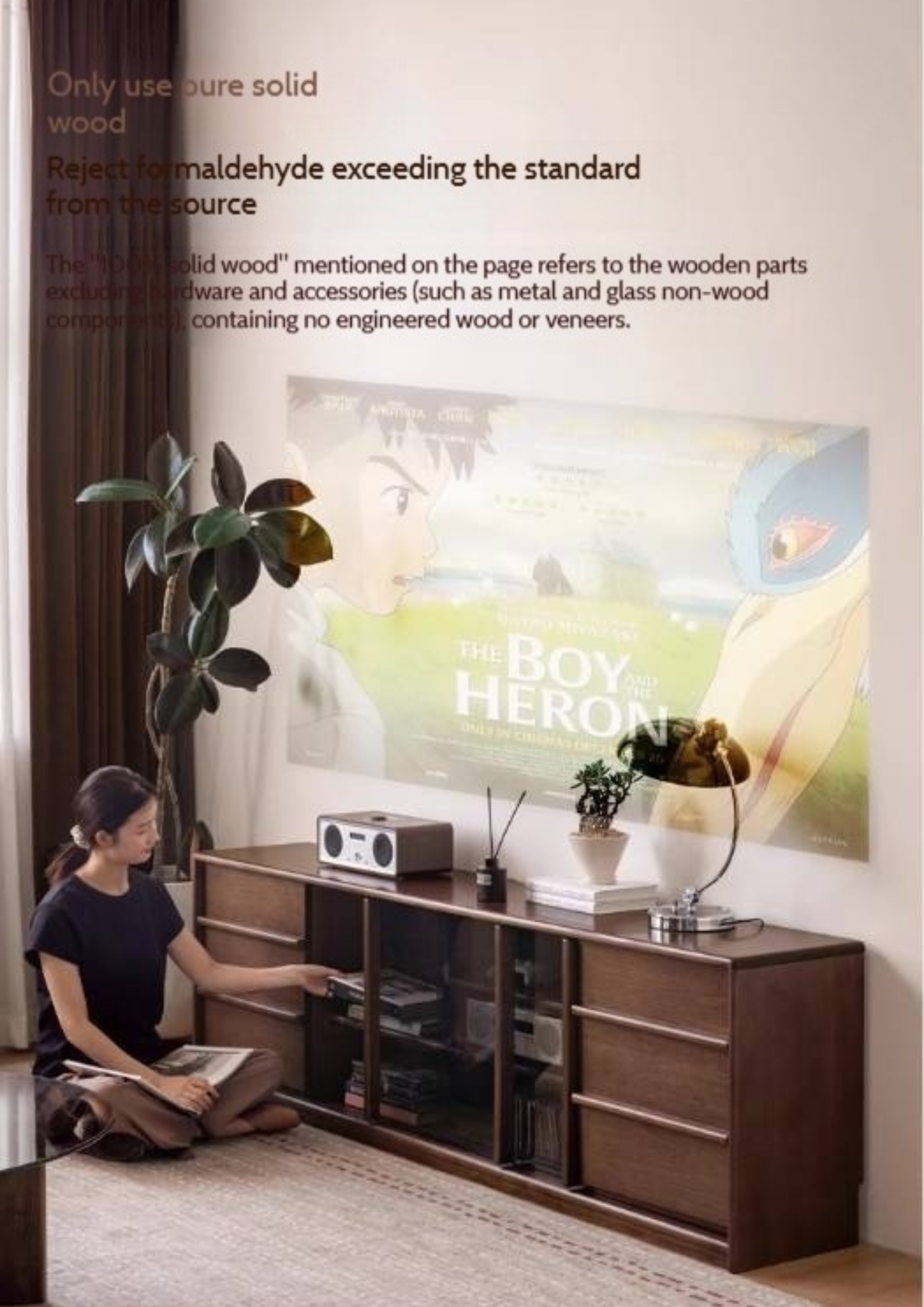 Golden Sandalwood Solid Wood TV Cabinet