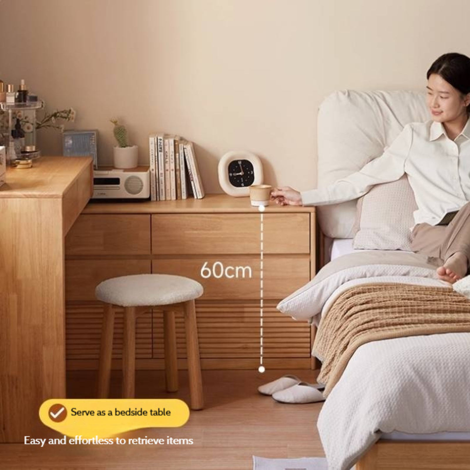 Solid Rubberwood Telescopic Makeup Desk