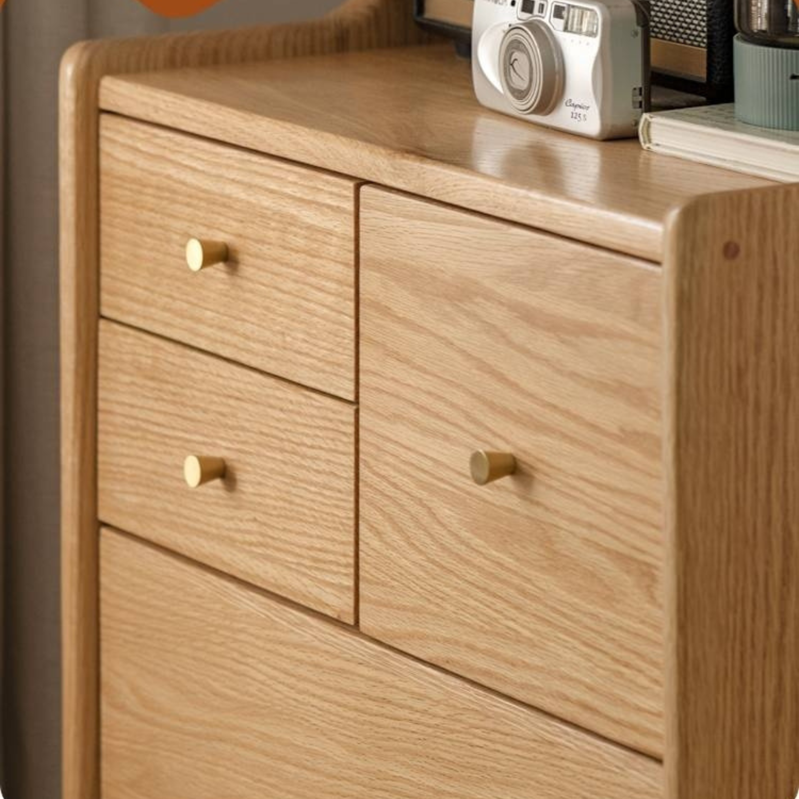 Oak Solid Wood Side Cabinet, Six-Drawer Chest.
