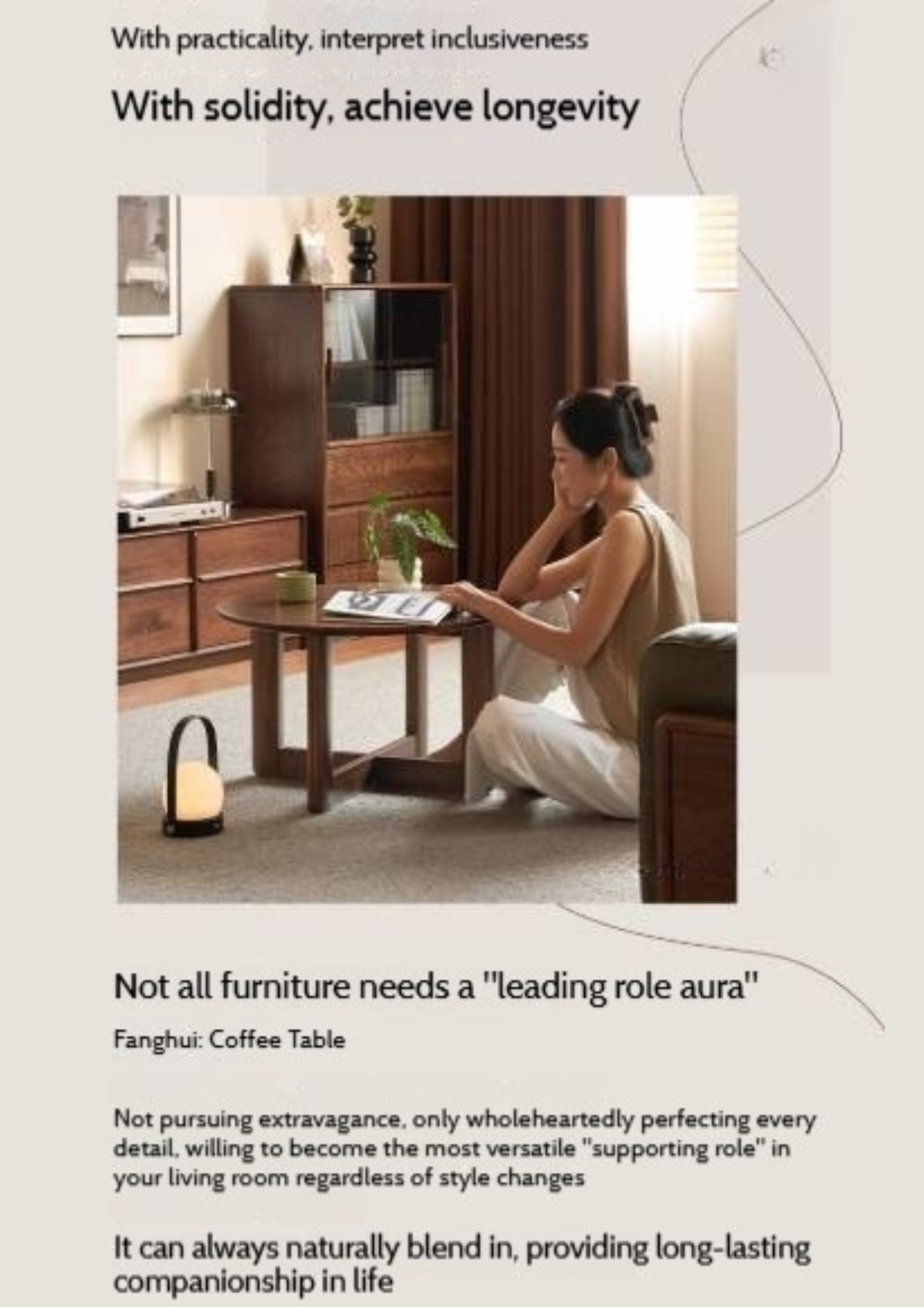 Sandalwood, Oak Solid Wood Modern Coffee Table