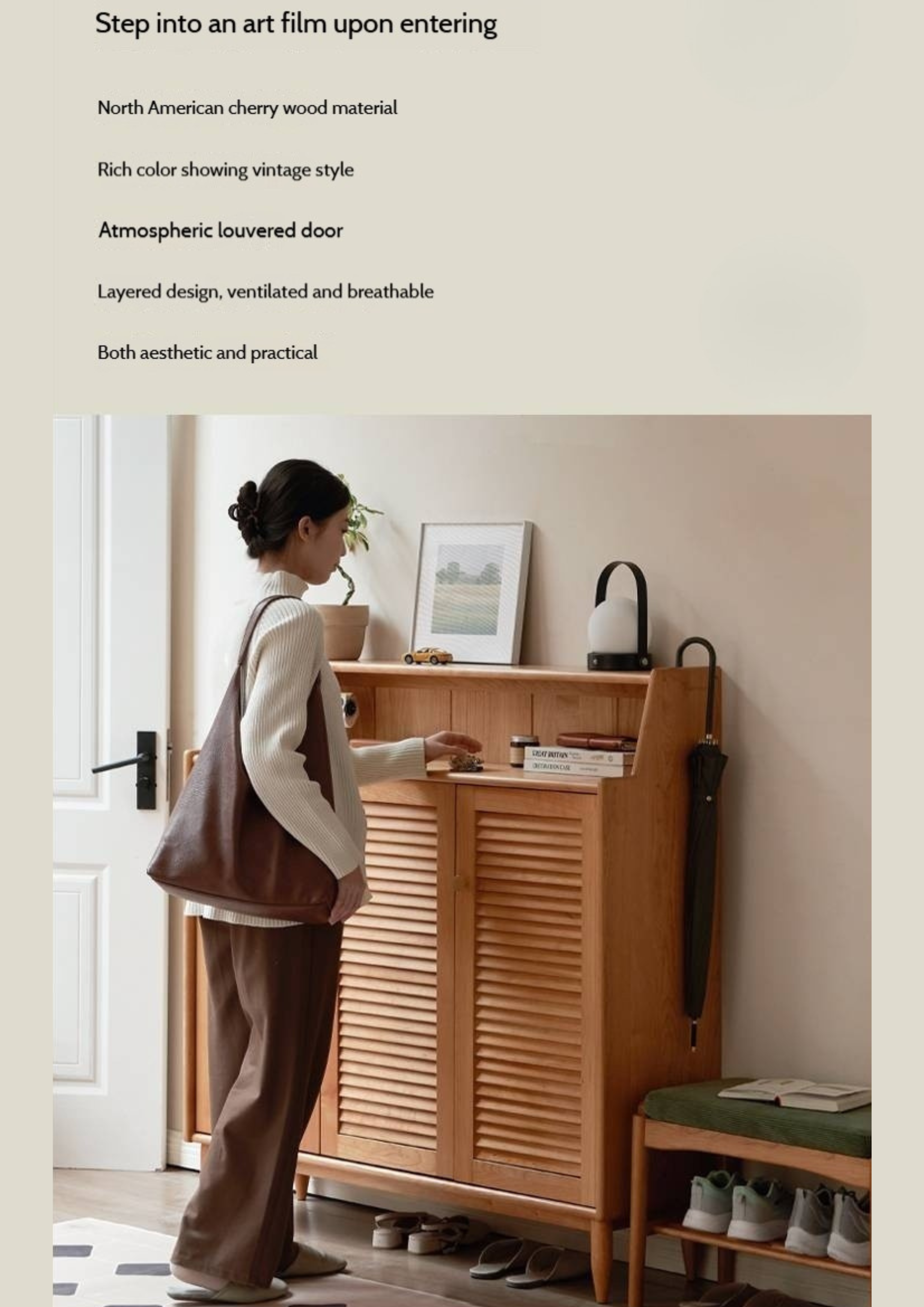 Cherry Solid Wood Entrance Shoe Cabinet