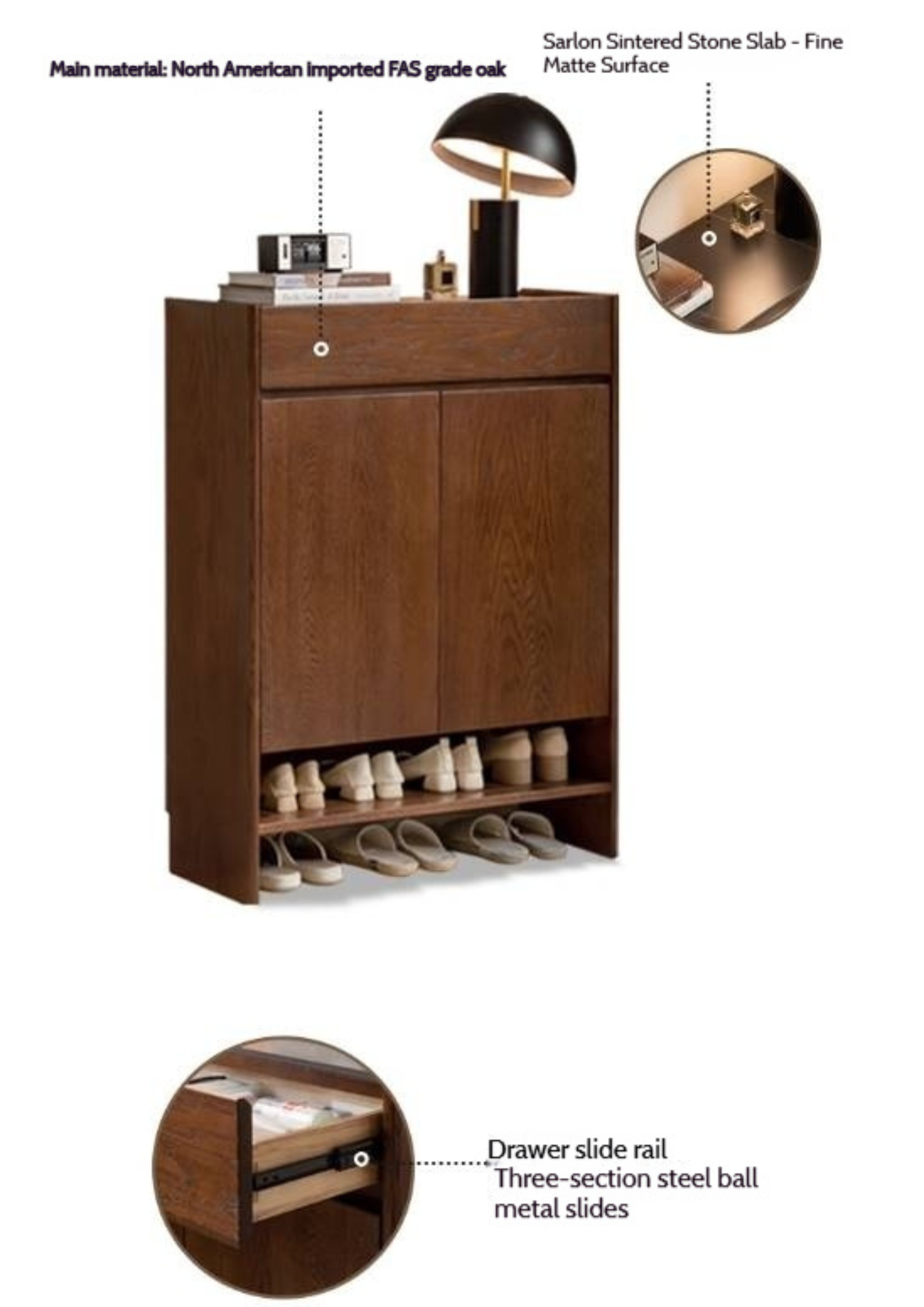 Oak Solid Wood Rock Plate Shoe Cabinet