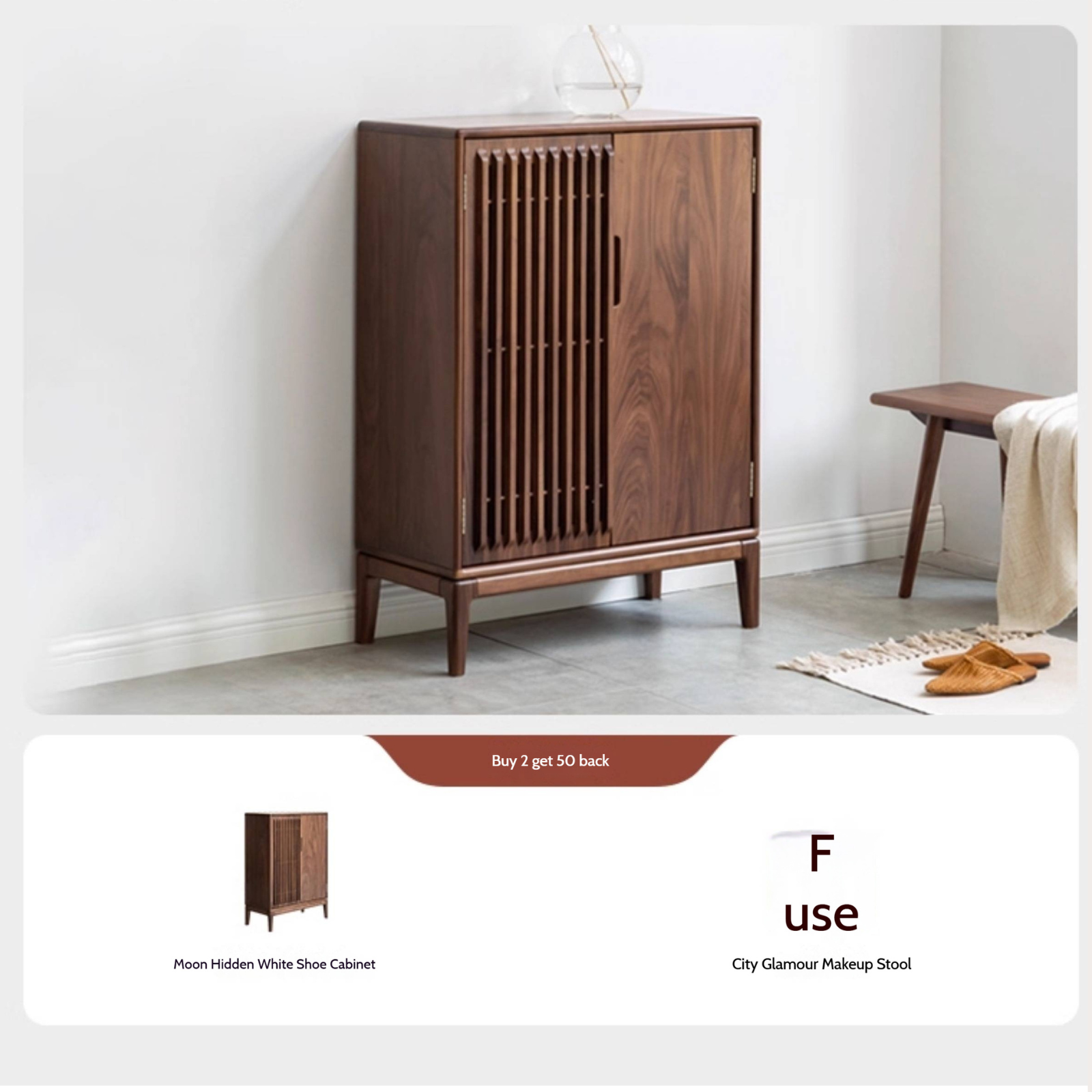 Black Walnut, Ash Two Door Shoe Cabinet Entrance