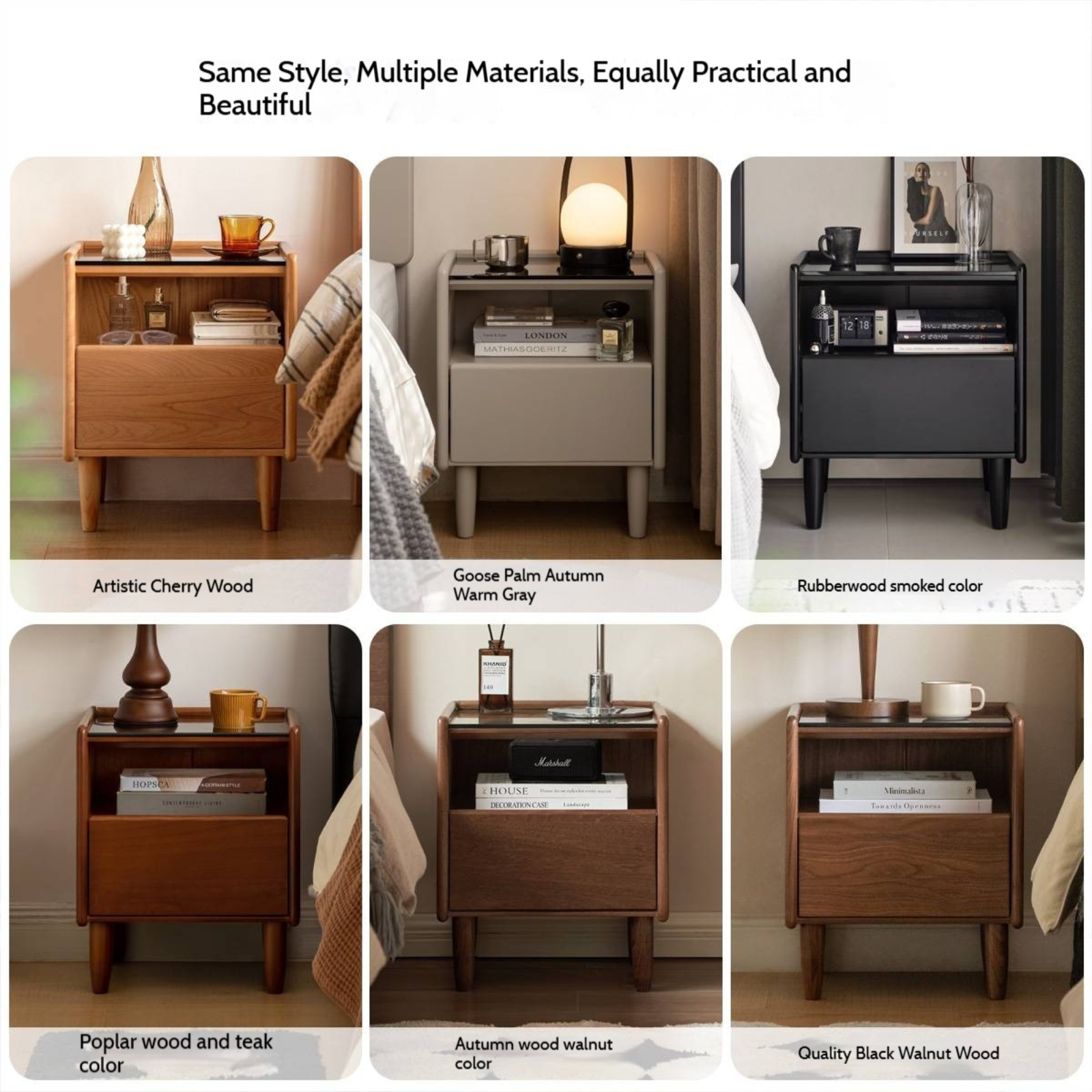 Solid Rubberwood Modern Nightstand