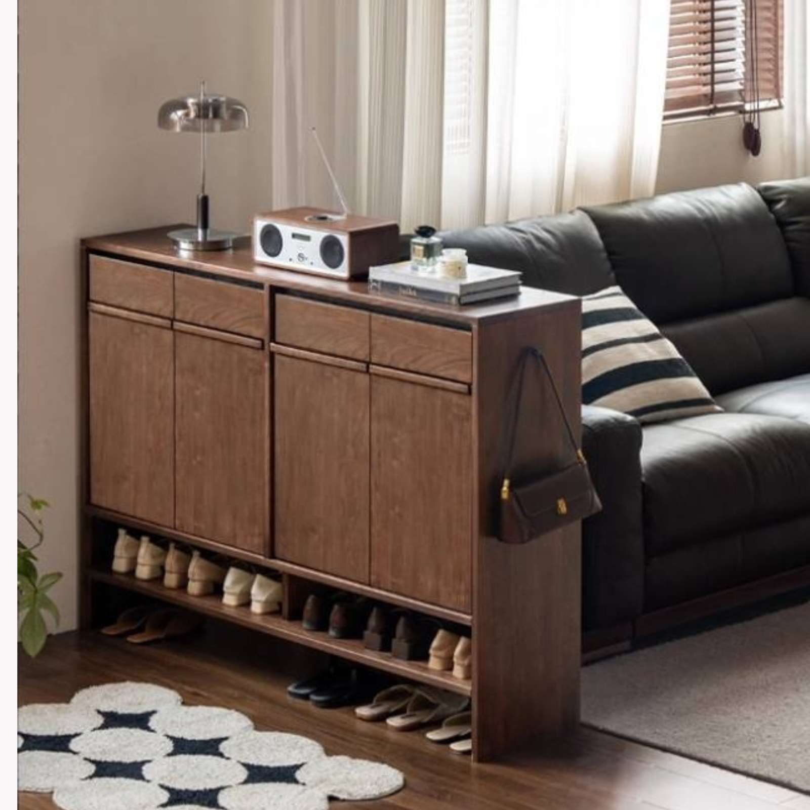 Black Walnut, Oak Solid Wood Italian Light Luxury Shoe Cabinet