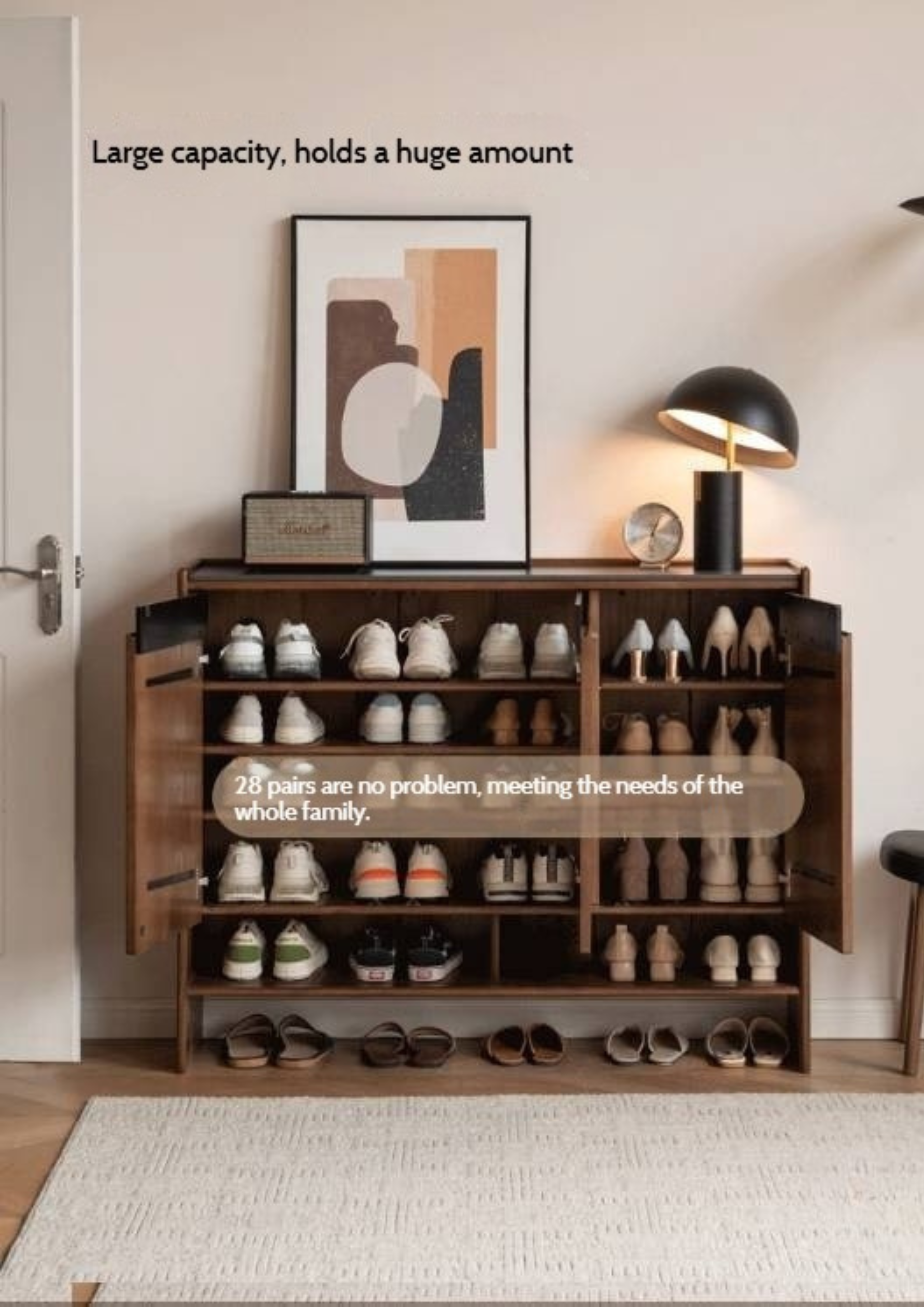 Oak Solid Wood Modern Rock Board Shoe Cabinet