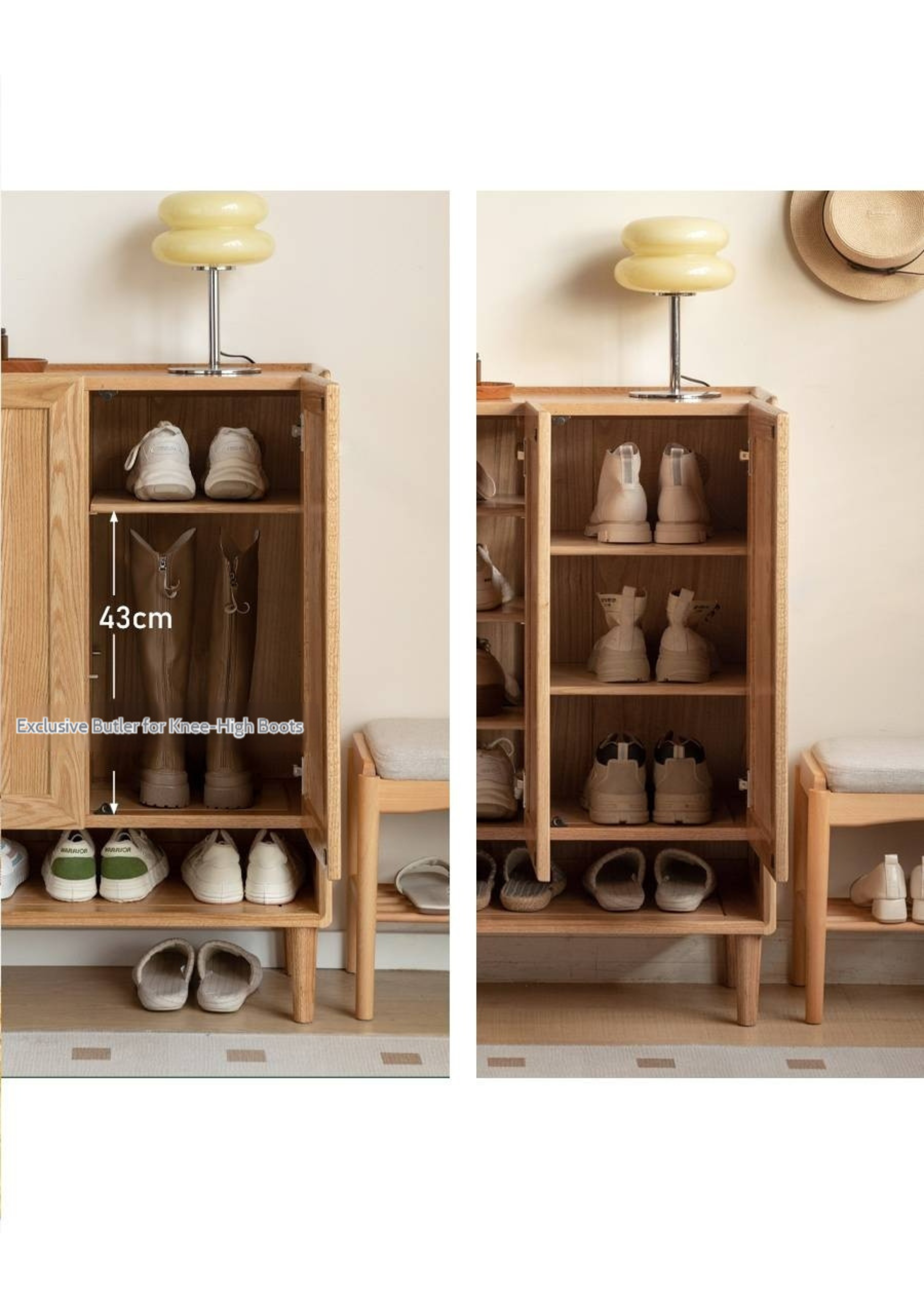 Oak, Solid Rubber Wood Shoe Cabinet