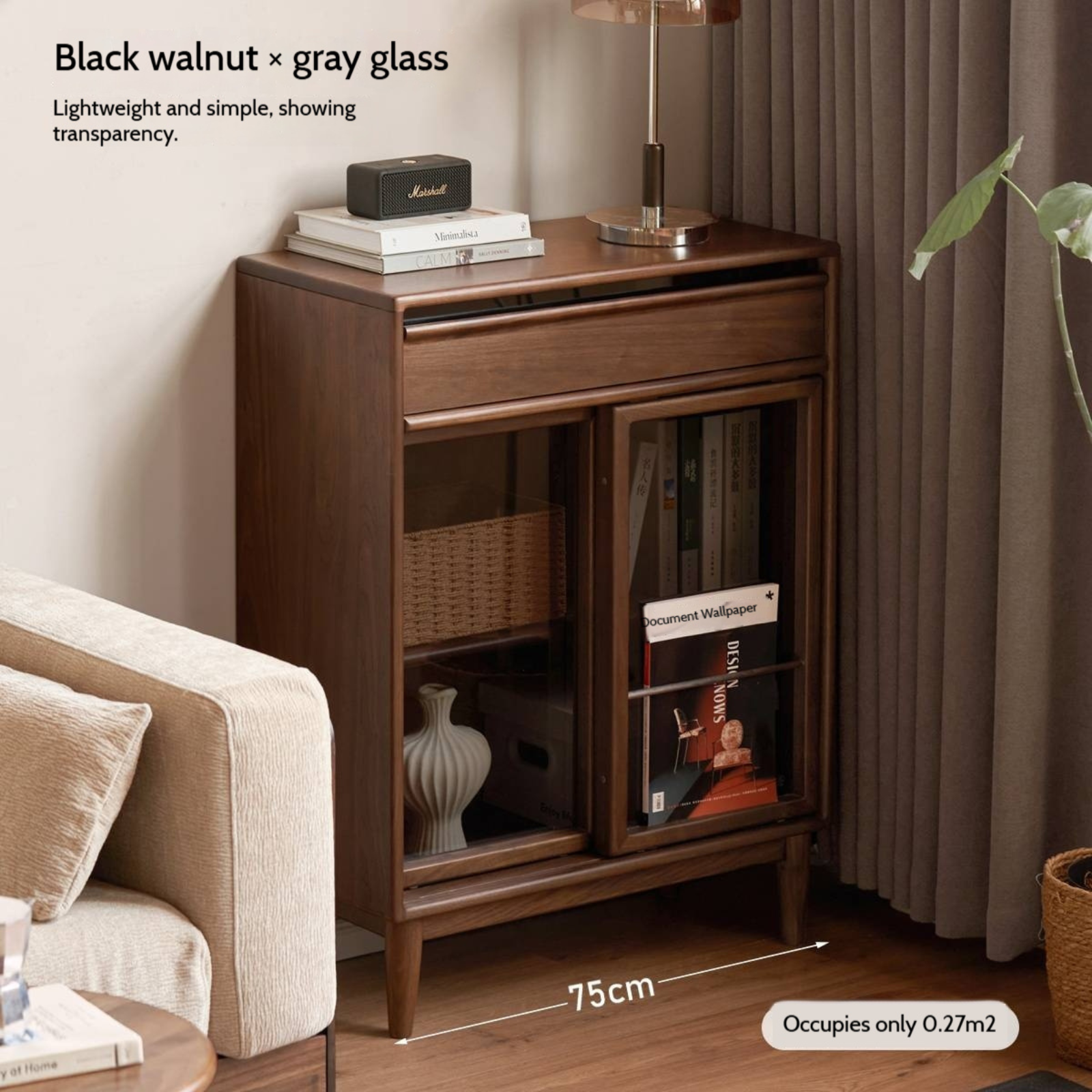 Black Walnut Solid Wood Modern Side Cabinet