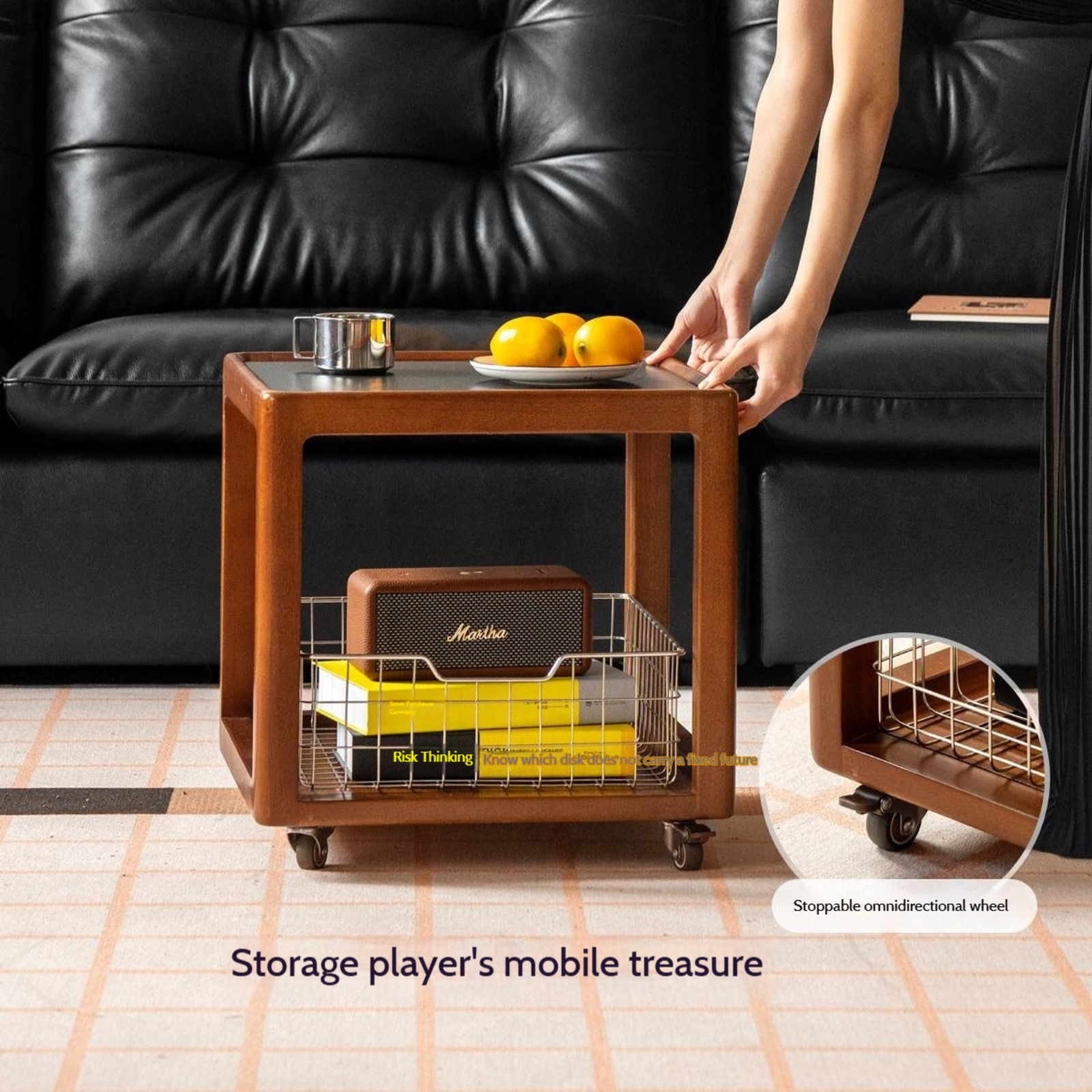 Poplar Solid Wood Movable Vintage Slab Side Table