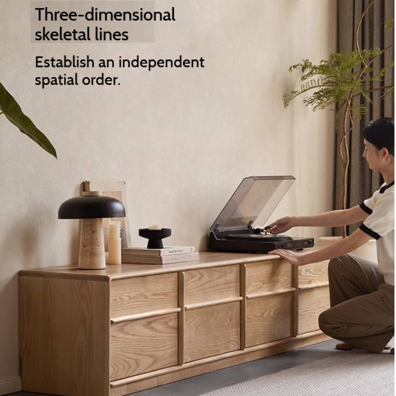 Ash Solid Wood Wabi-Sabi Style TV Cabinet