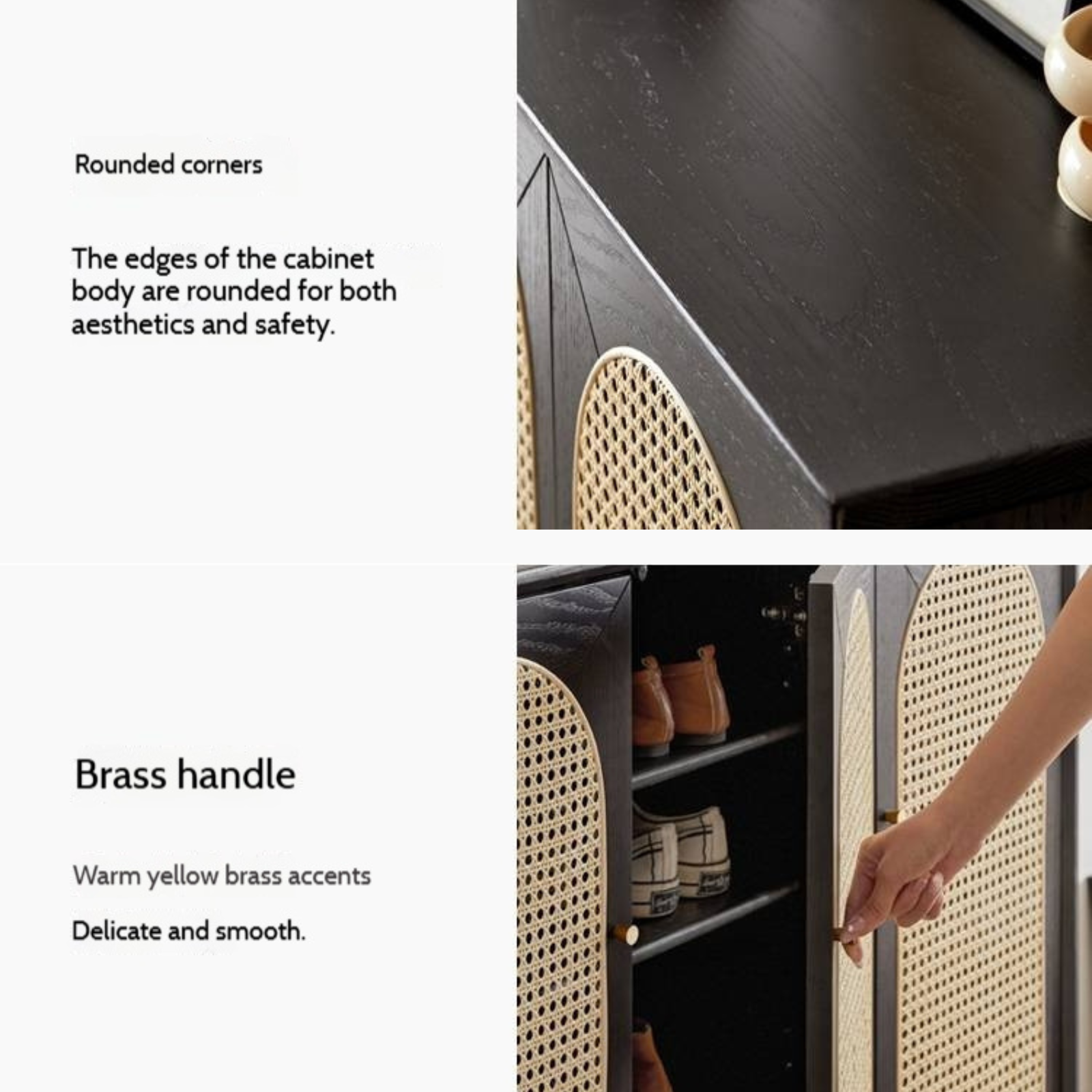 Oak Solid Wood Black Rattan Shoe Cabinet