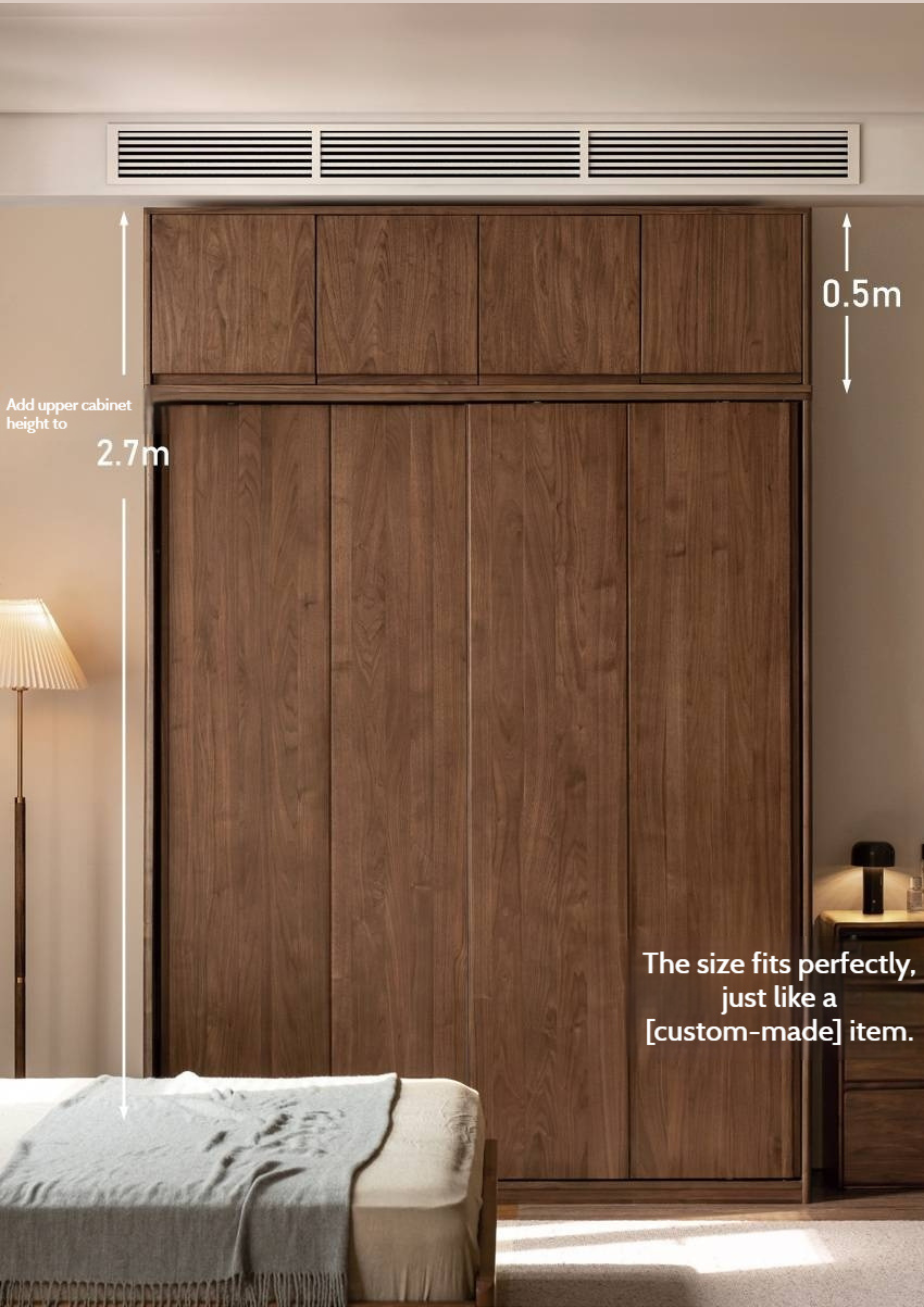 Black Walnut, Ash, Oak Solid Wood  Light Luxury Wardrobe Top Cabinet