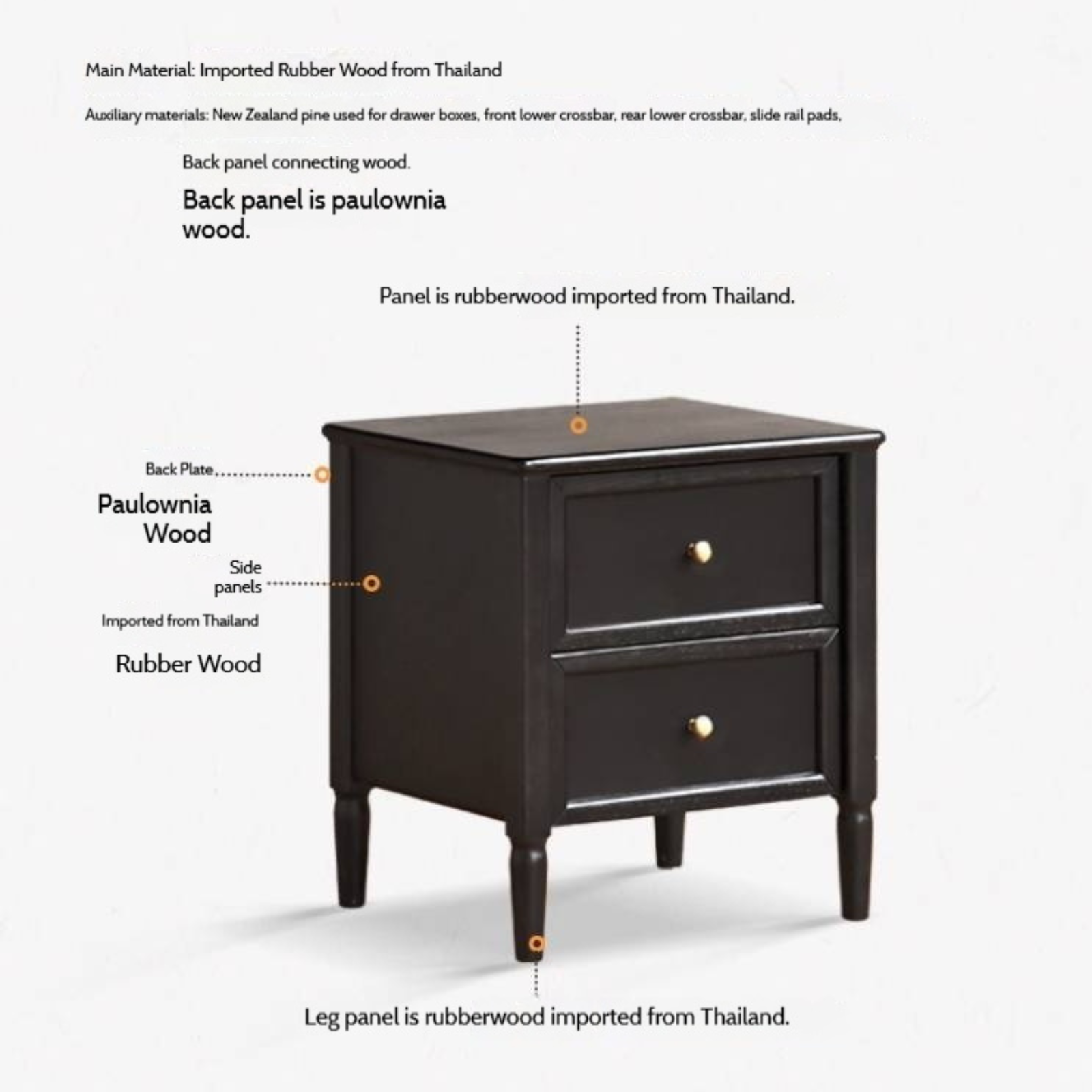 Solid Rubberwood Retro Style, American Style Nightstand