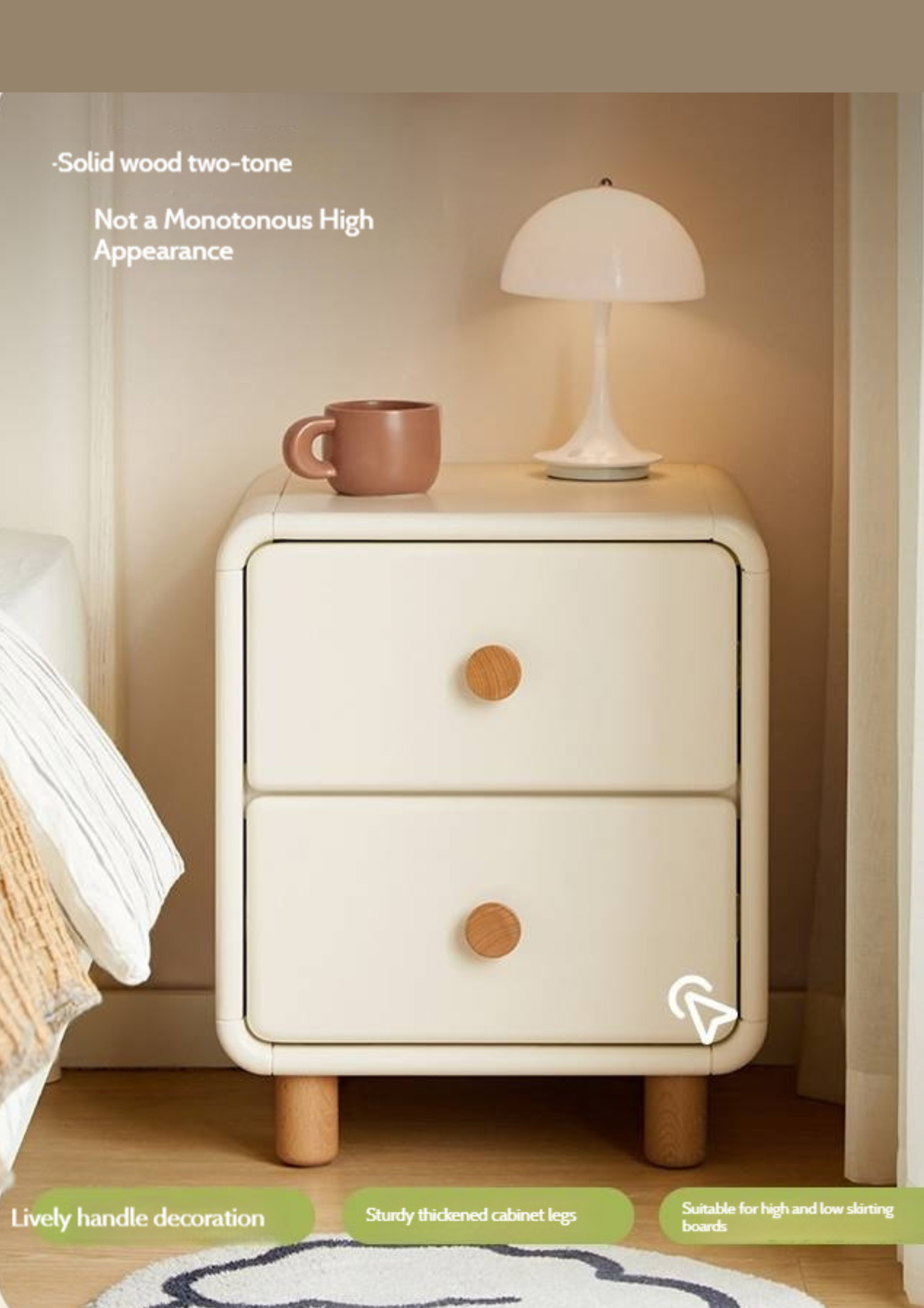 Beech Solid Wood White Cream Style Nightstand