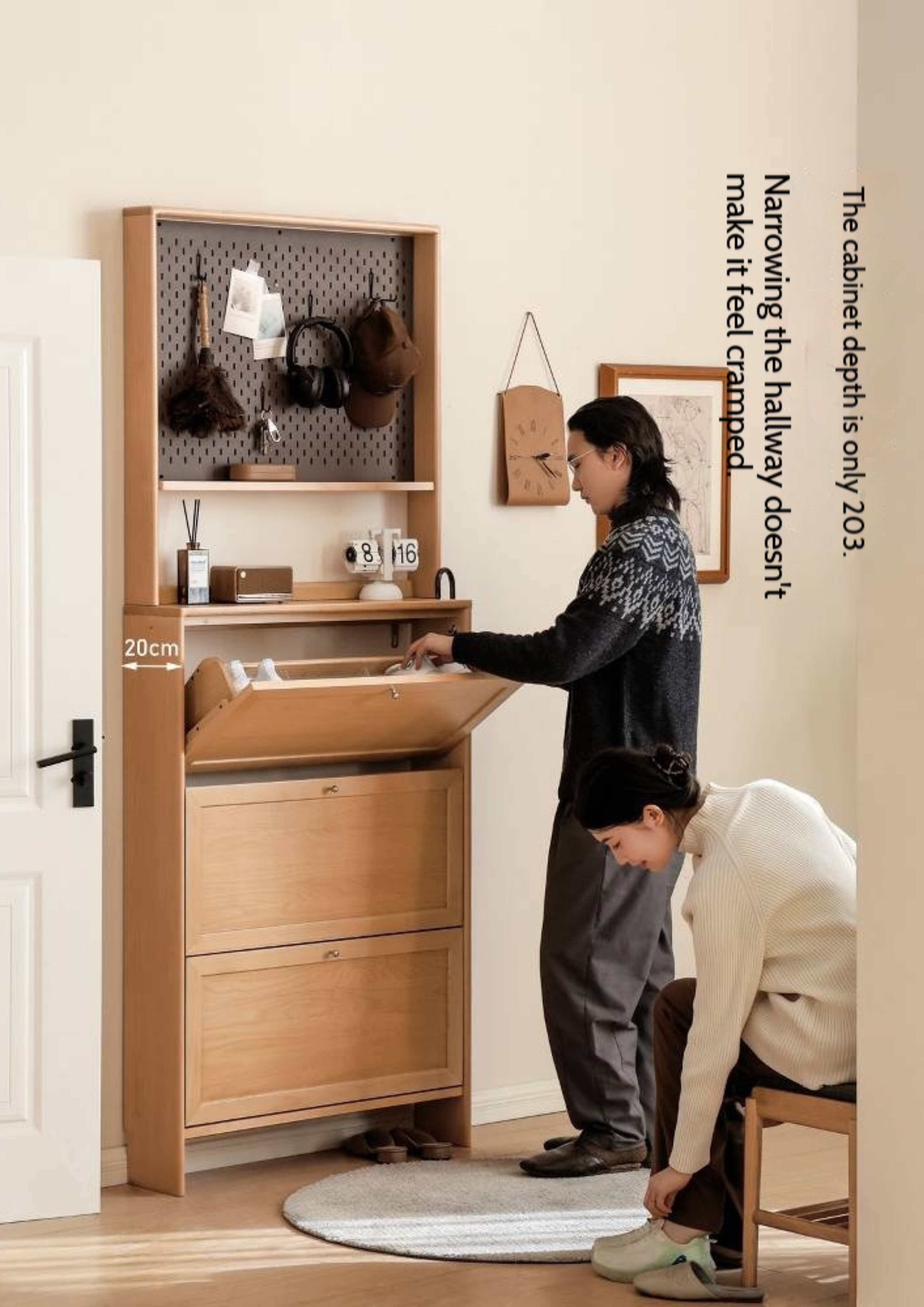 Beech Solid Wood Ultra-Thin Flip Bucket Shoe Cabinet