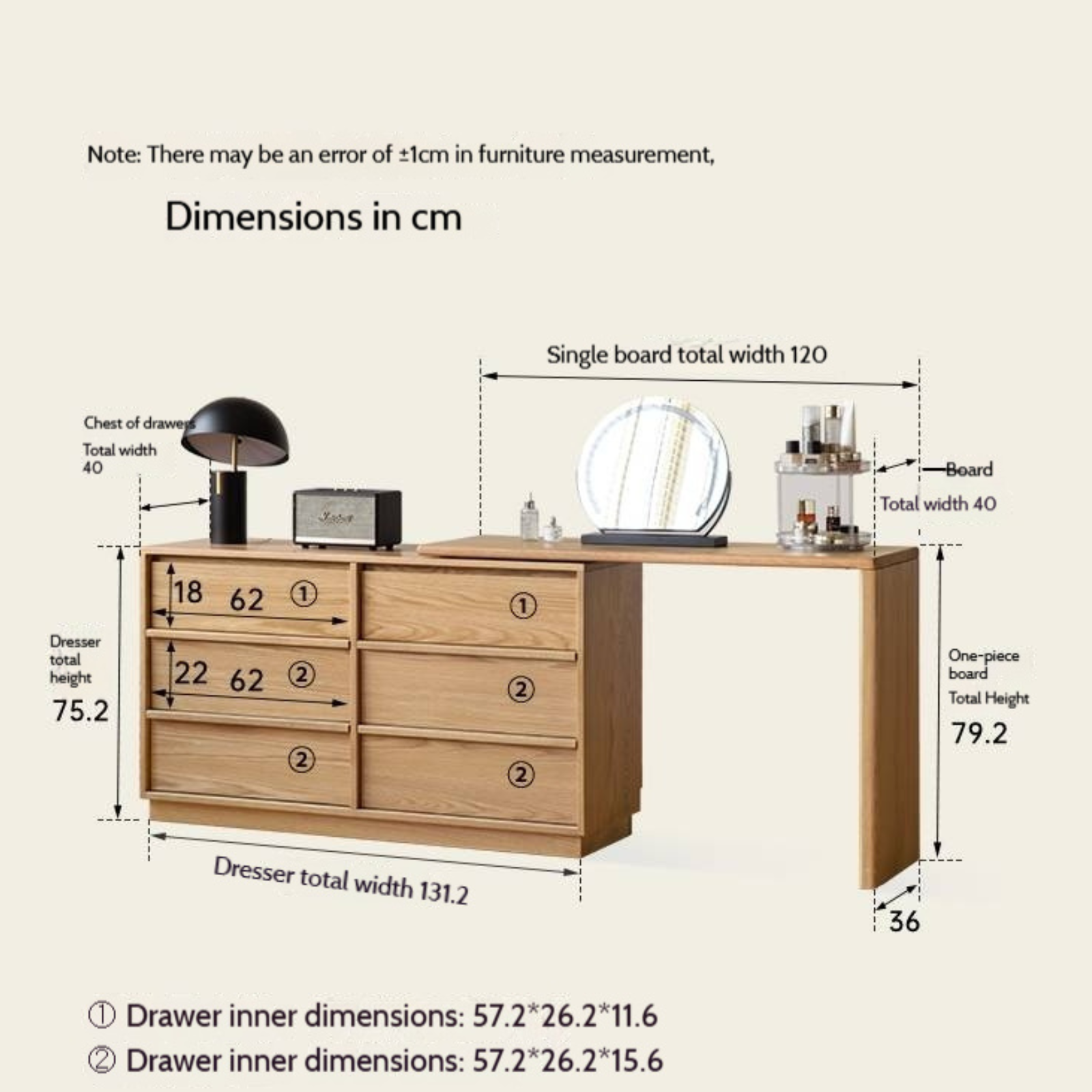 Oak Solid Wood Rotating Skeleton Dressing Table