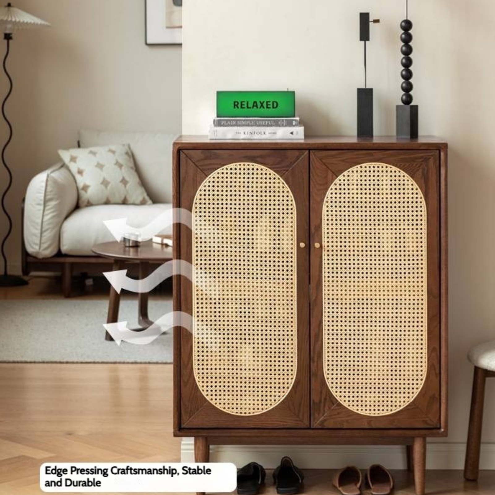 Oak Solid Wood Rattan Wall-Mounted Shoe Cabinet