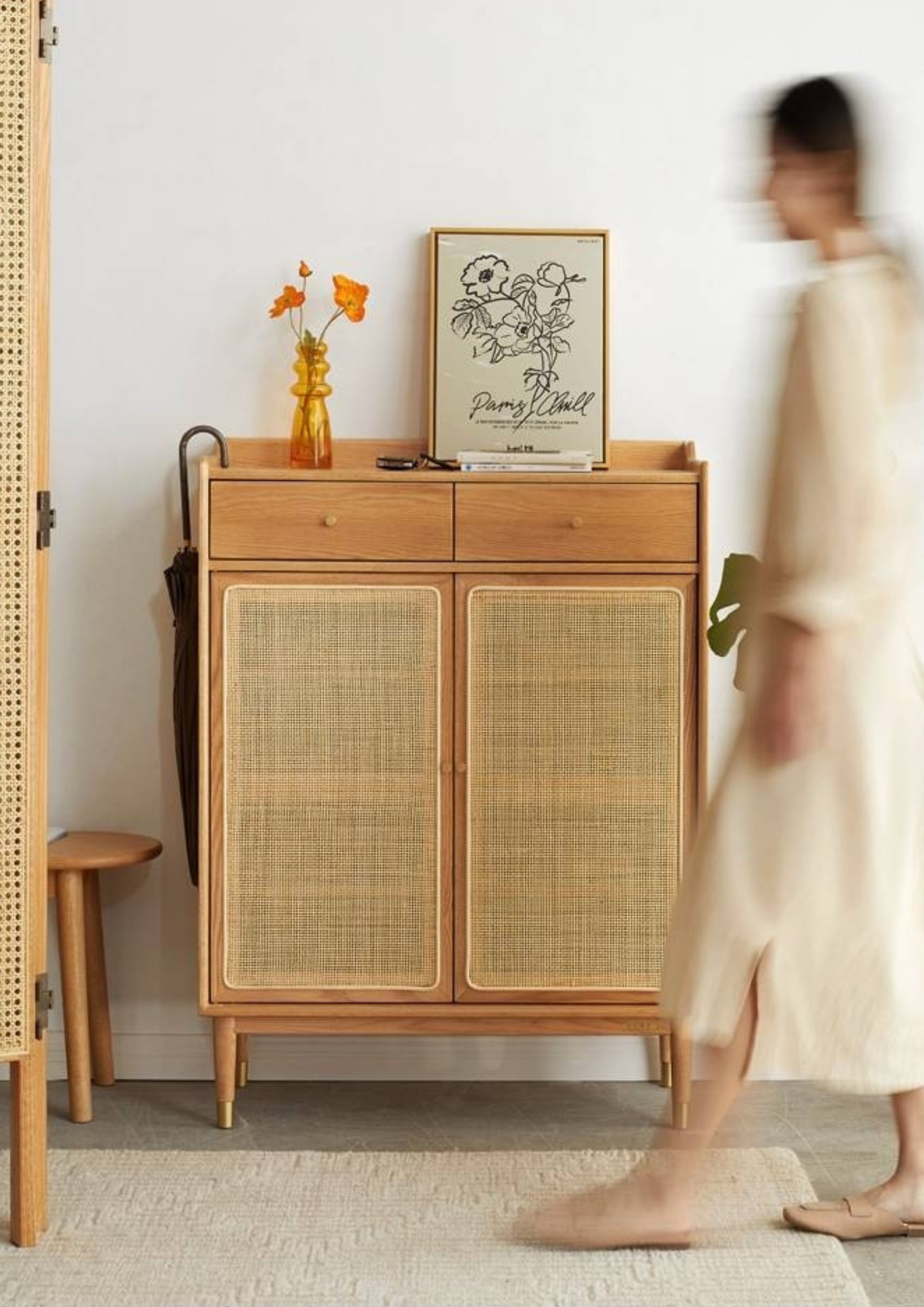 Oak Solid Wood Modern Nordic Storage Shoe Cabinet