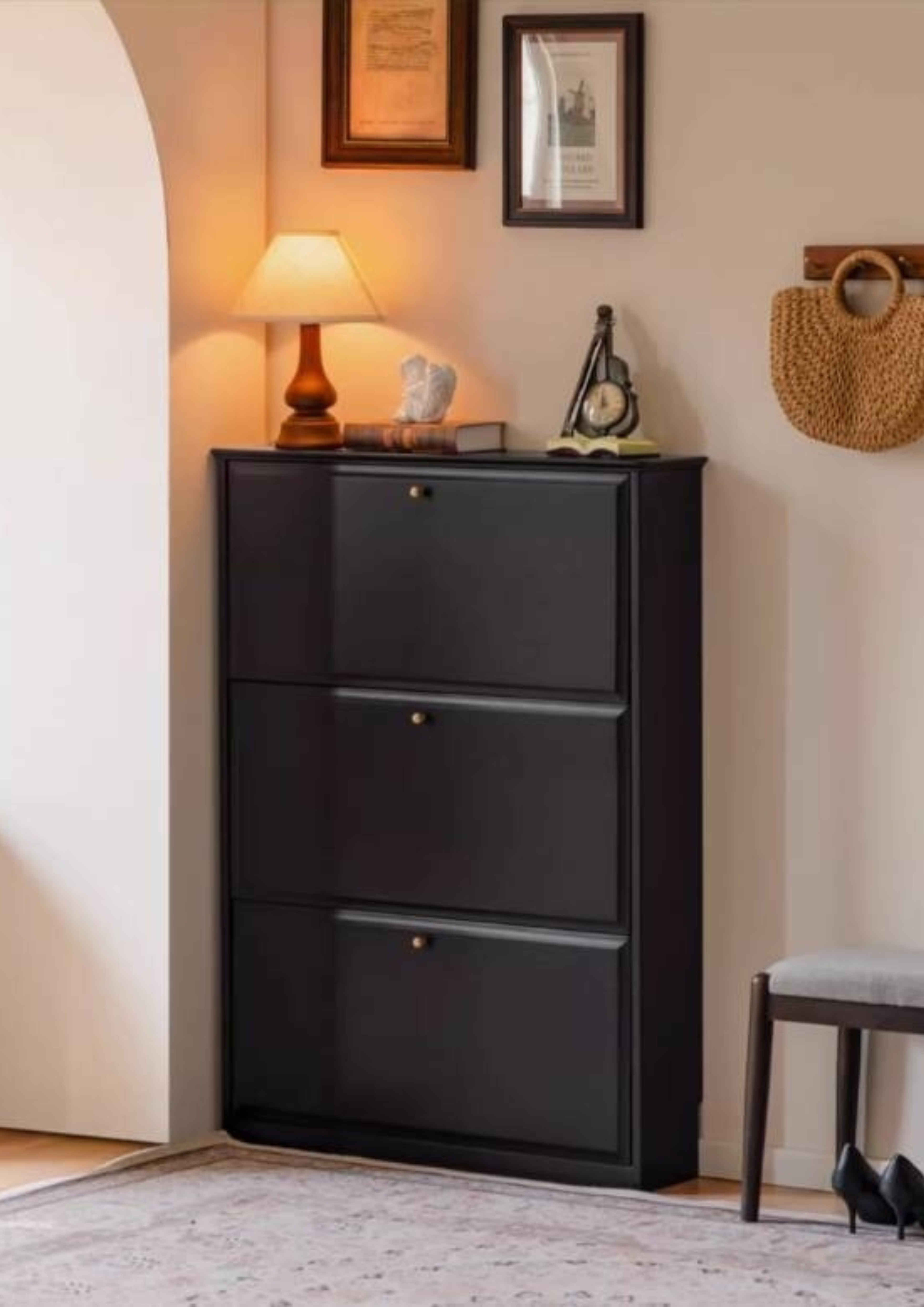 Oak Solid Wood American Retro Style Shoe Cabinet