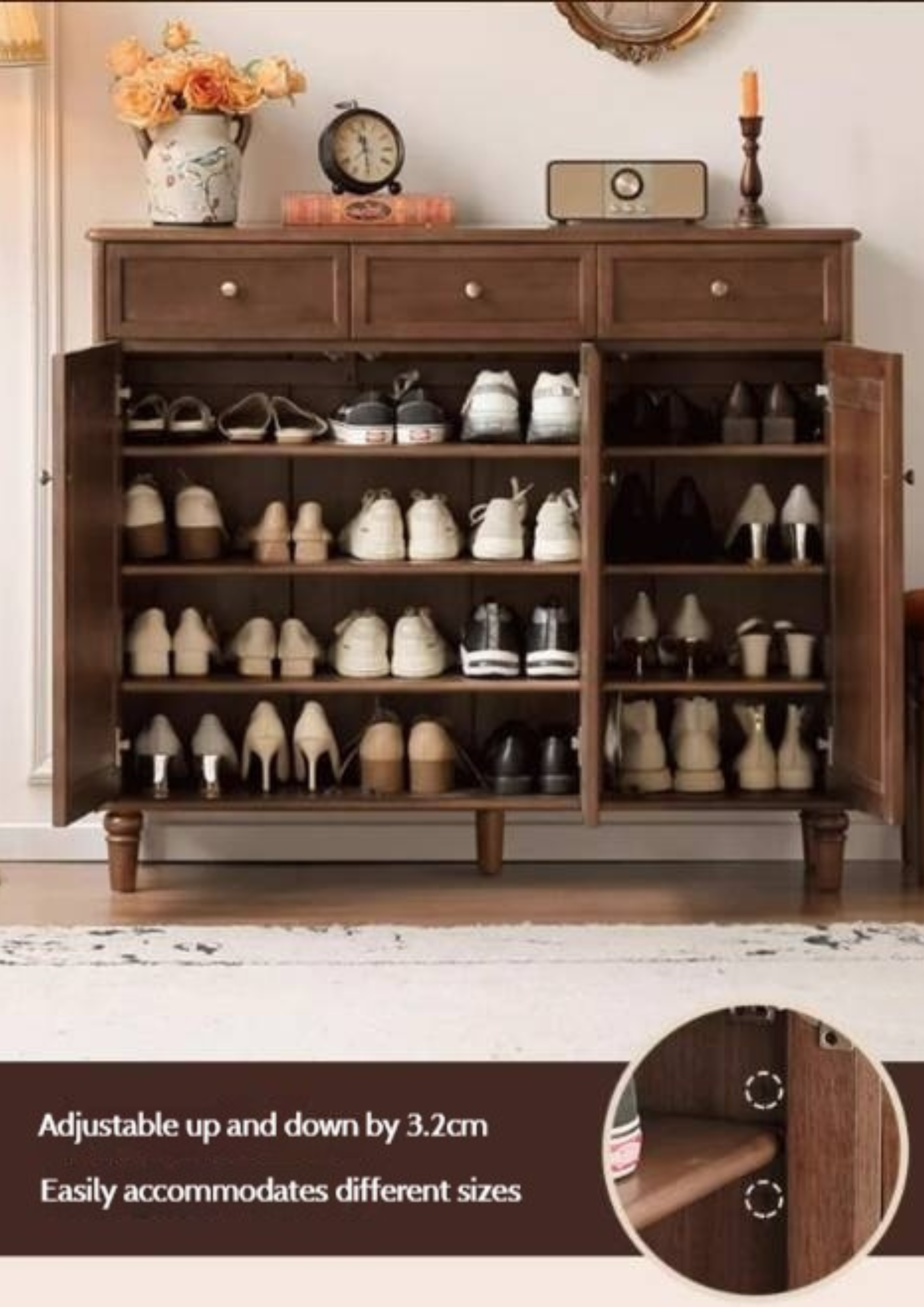 Sandalwood Solid Wood American Retro Storage Shoe Cabinet
