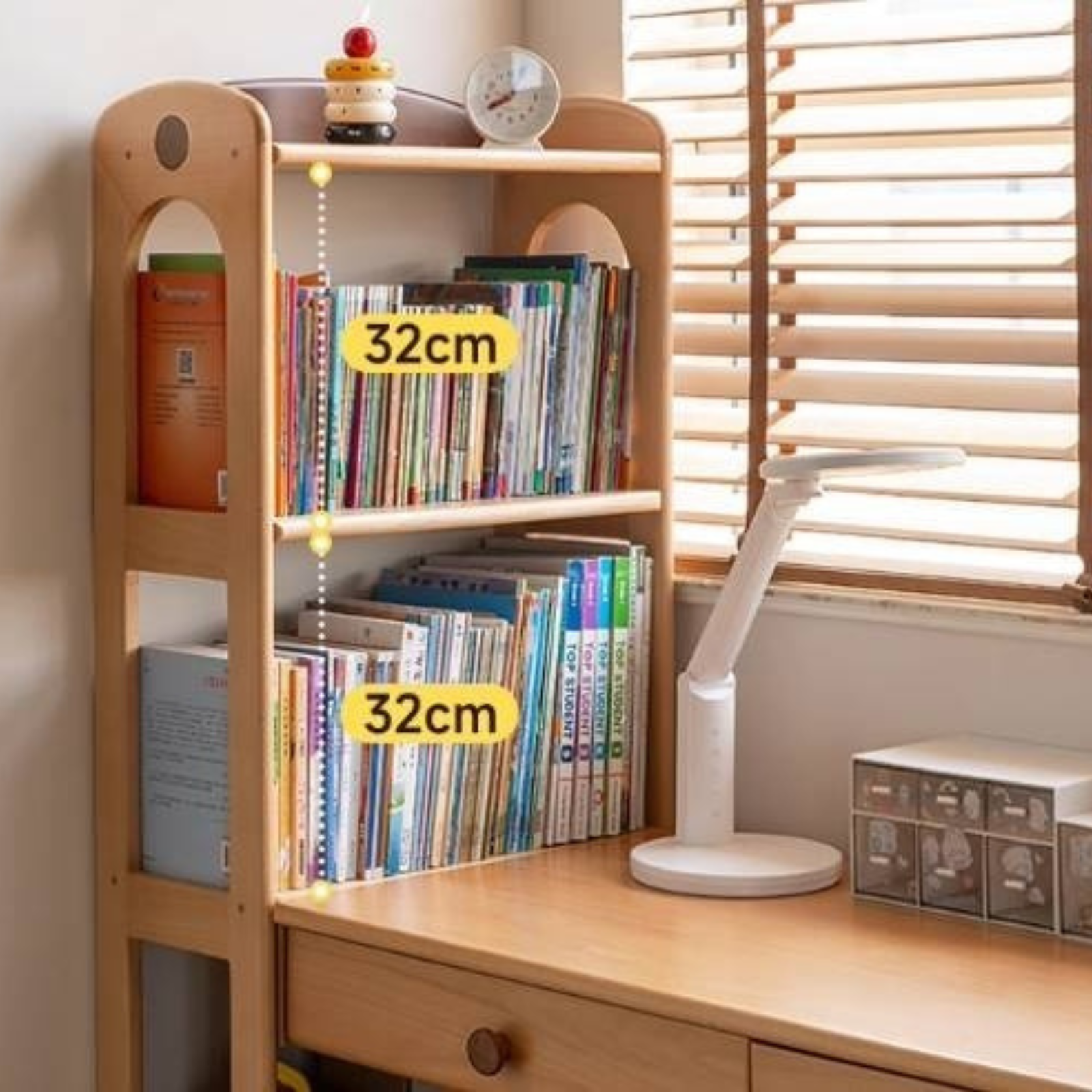 Beech Solid Wood Children's Desk and Bookshelf