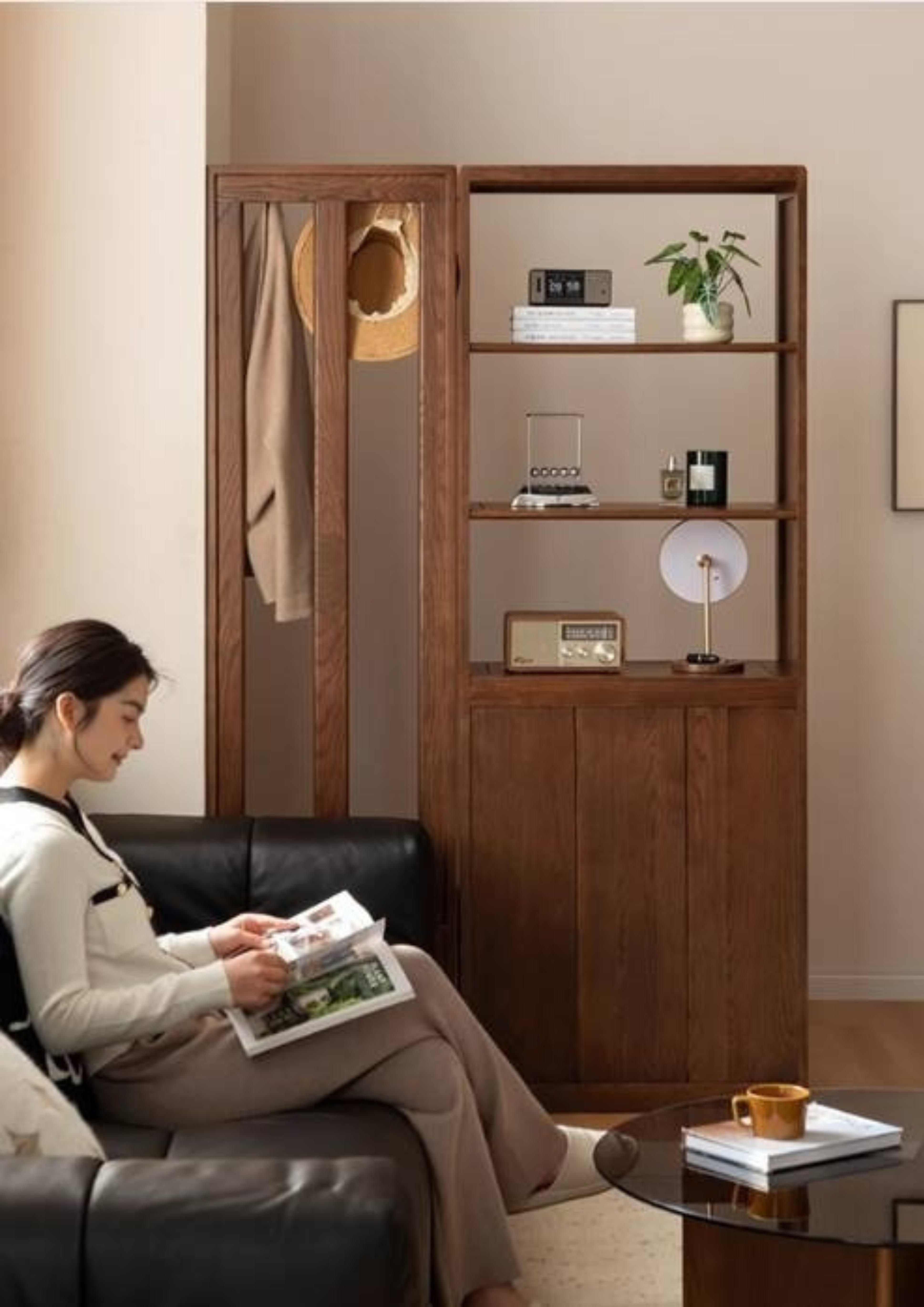 Oak Solid Wood Porch Cabinet Shoe Cabinet Integrated