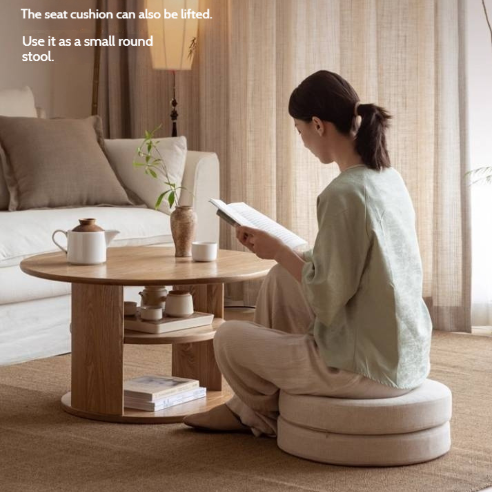 Pine Solid Wood Round Tea Table