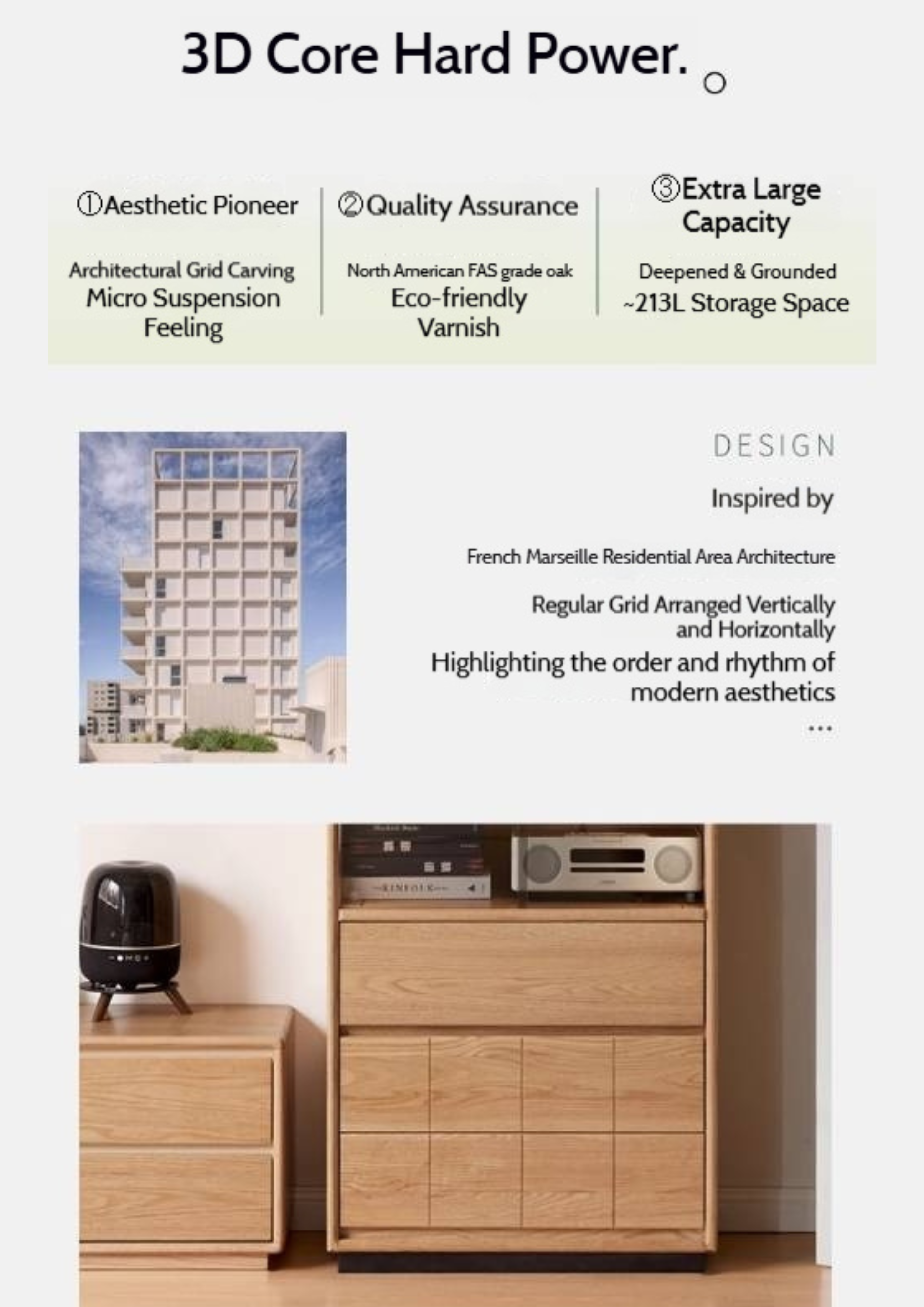 Oak Solid Wood Modern Side Cabinet with Light