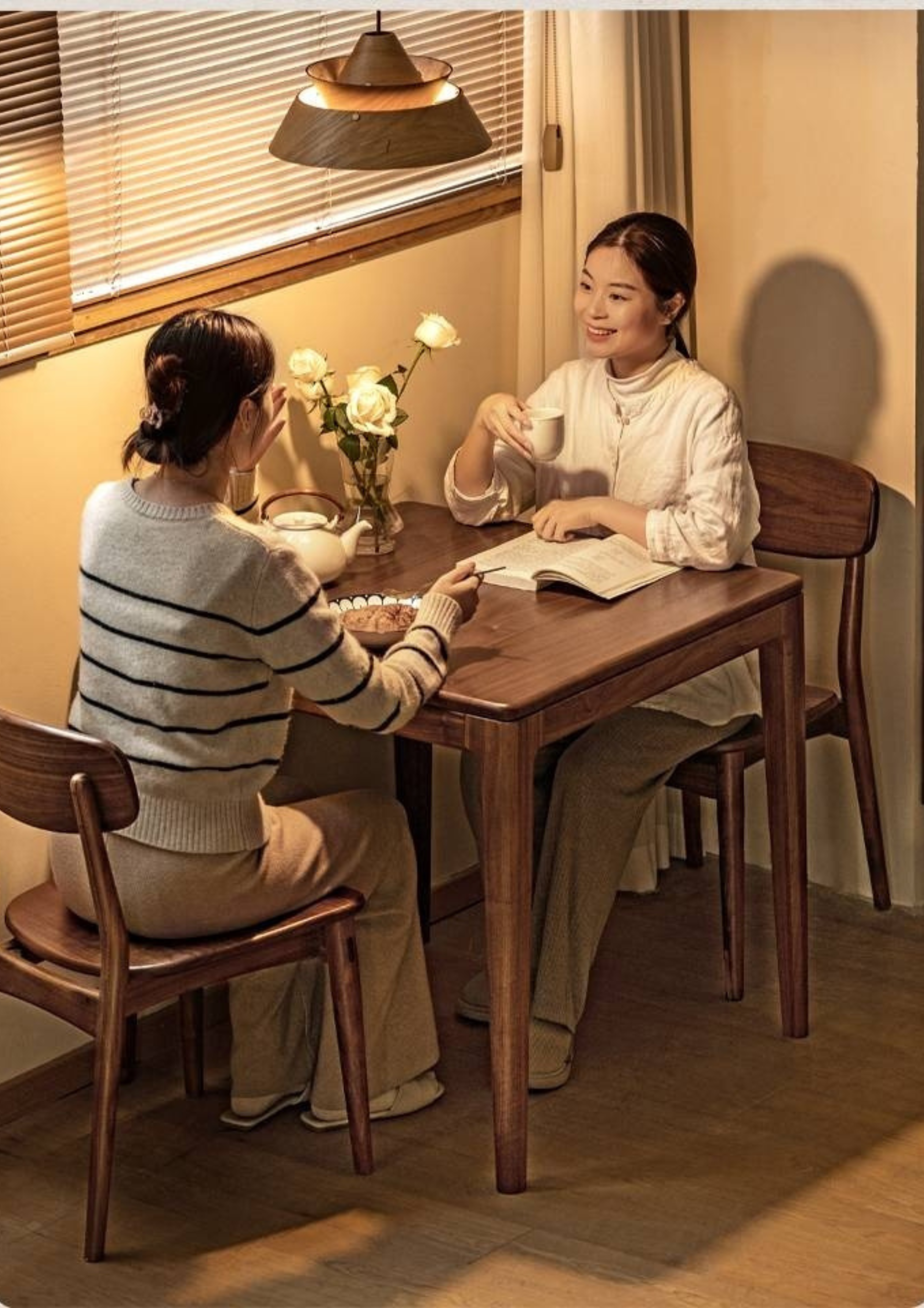 Black Walnut, Oak Solid Wood Modern Rock Board Dining Table