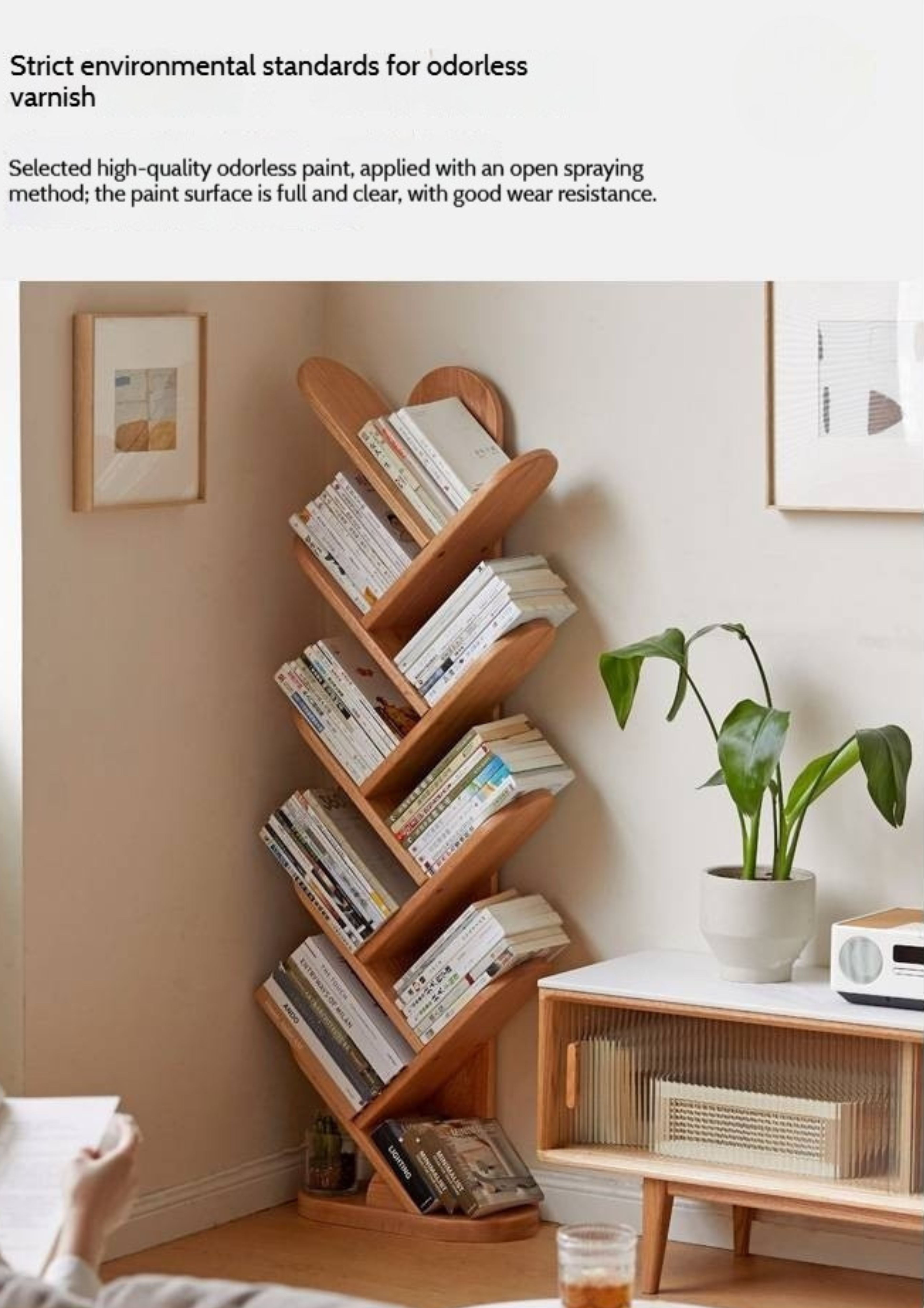 Oak, Cherry, Solid Rubberwood Multi-Layer Creative Corner Bookshelf