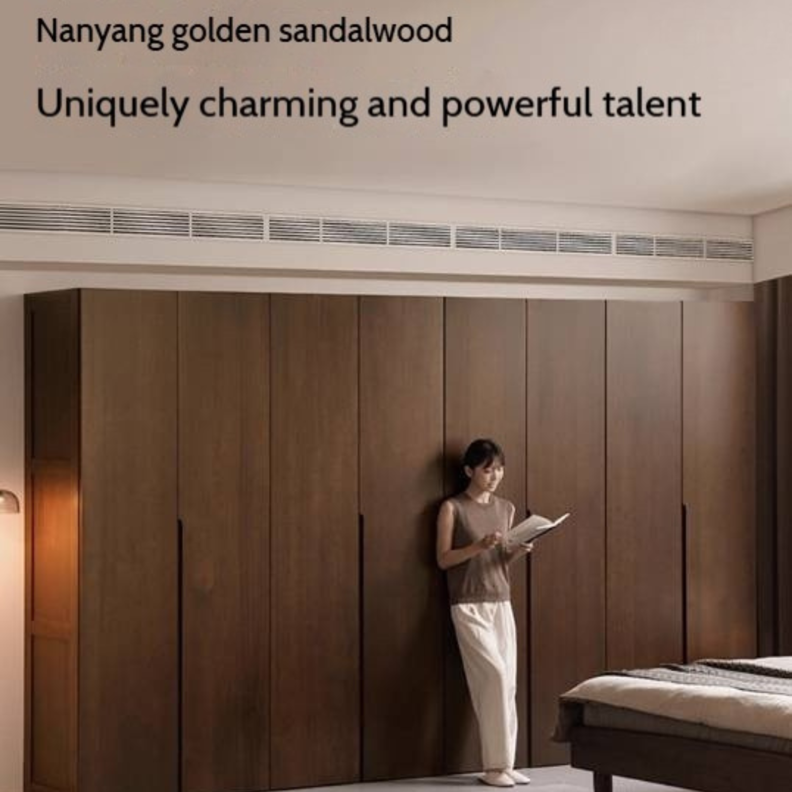 Sandalwood, Black Walnut Solid Wood Modern Double Door Wardrobe