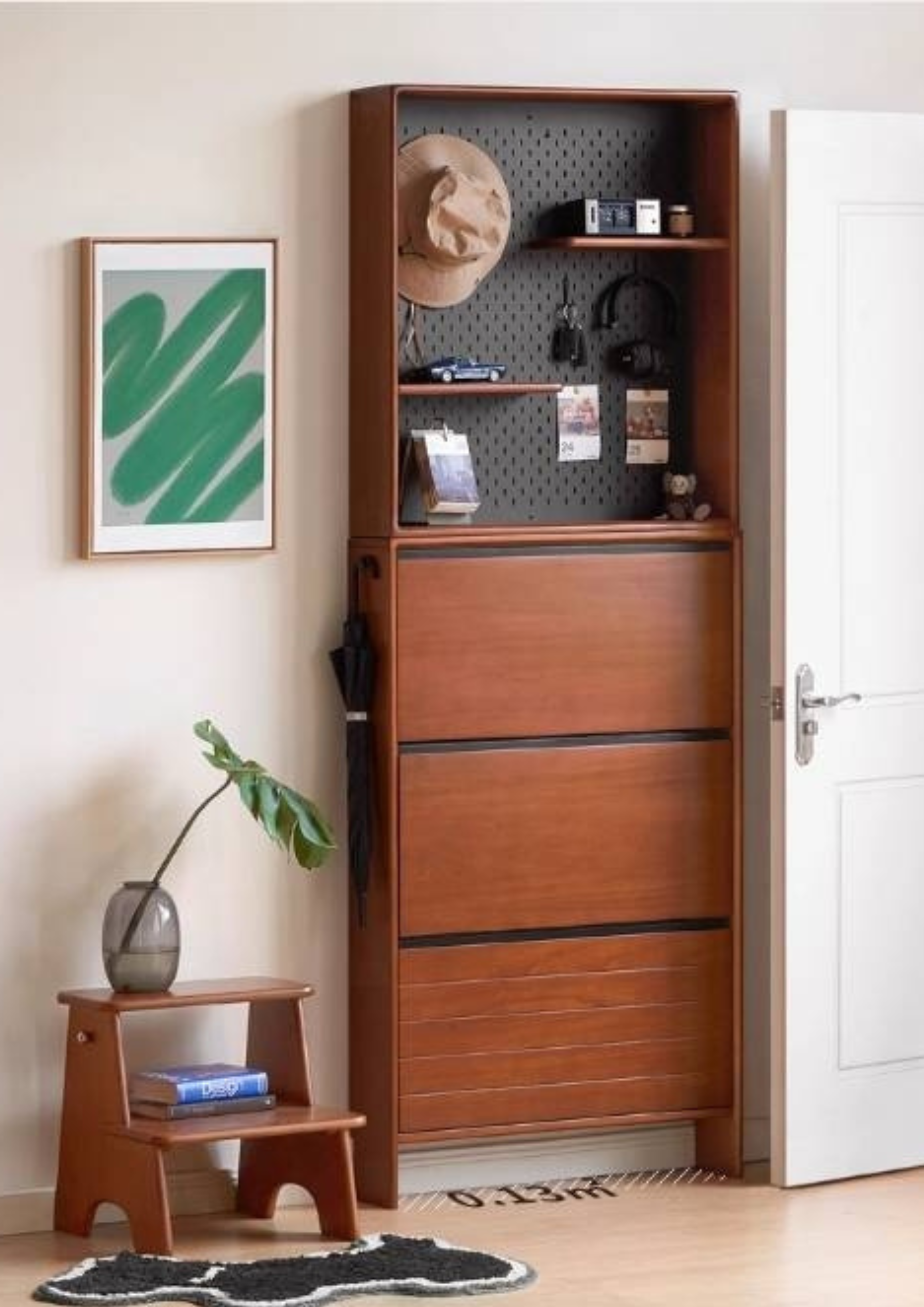 Poplar Solid Wood Middle-Age Ultra-Thin Shoe Cabinet