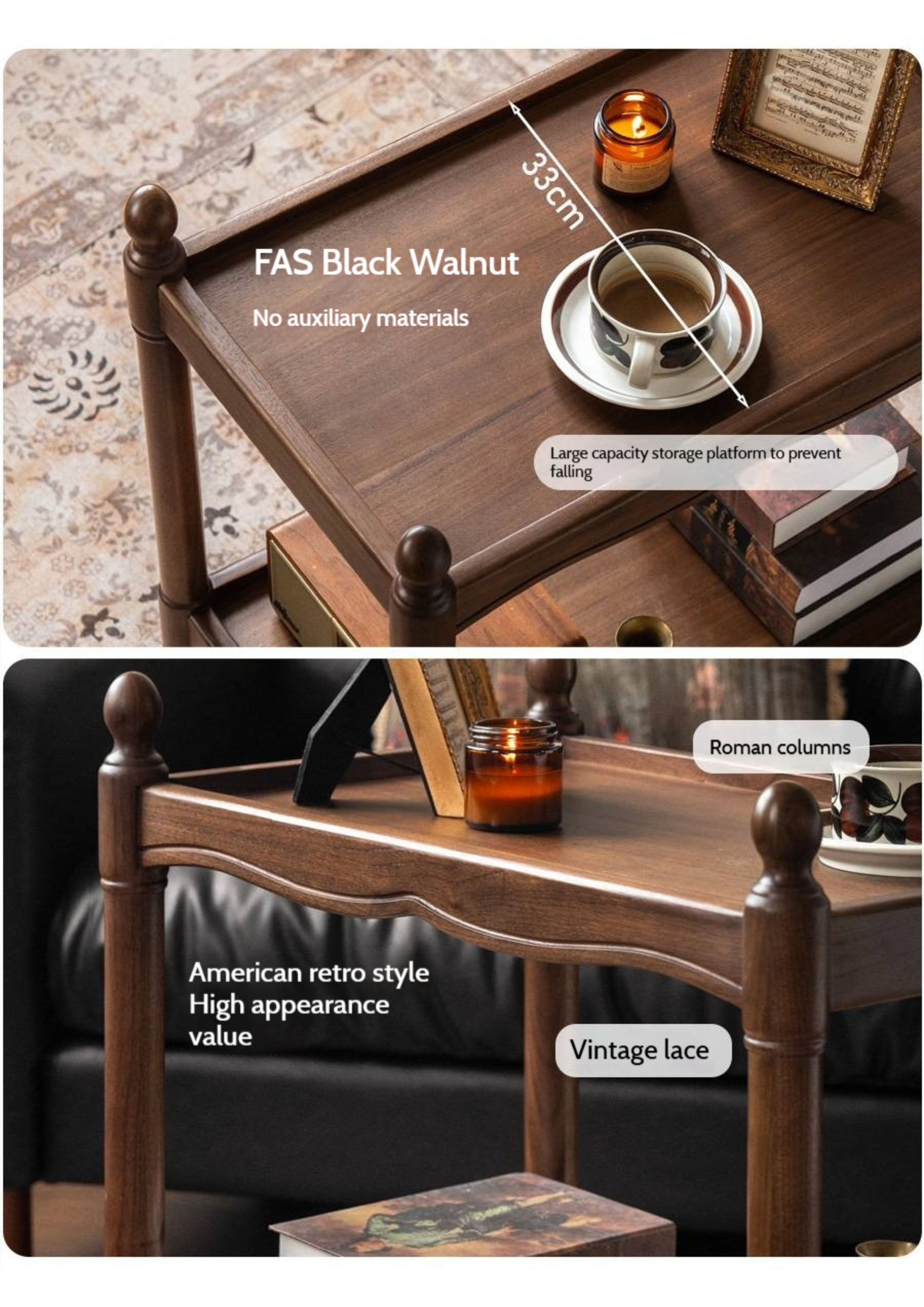 Black Walnut Solid Wood American Retro Mobile Side Table