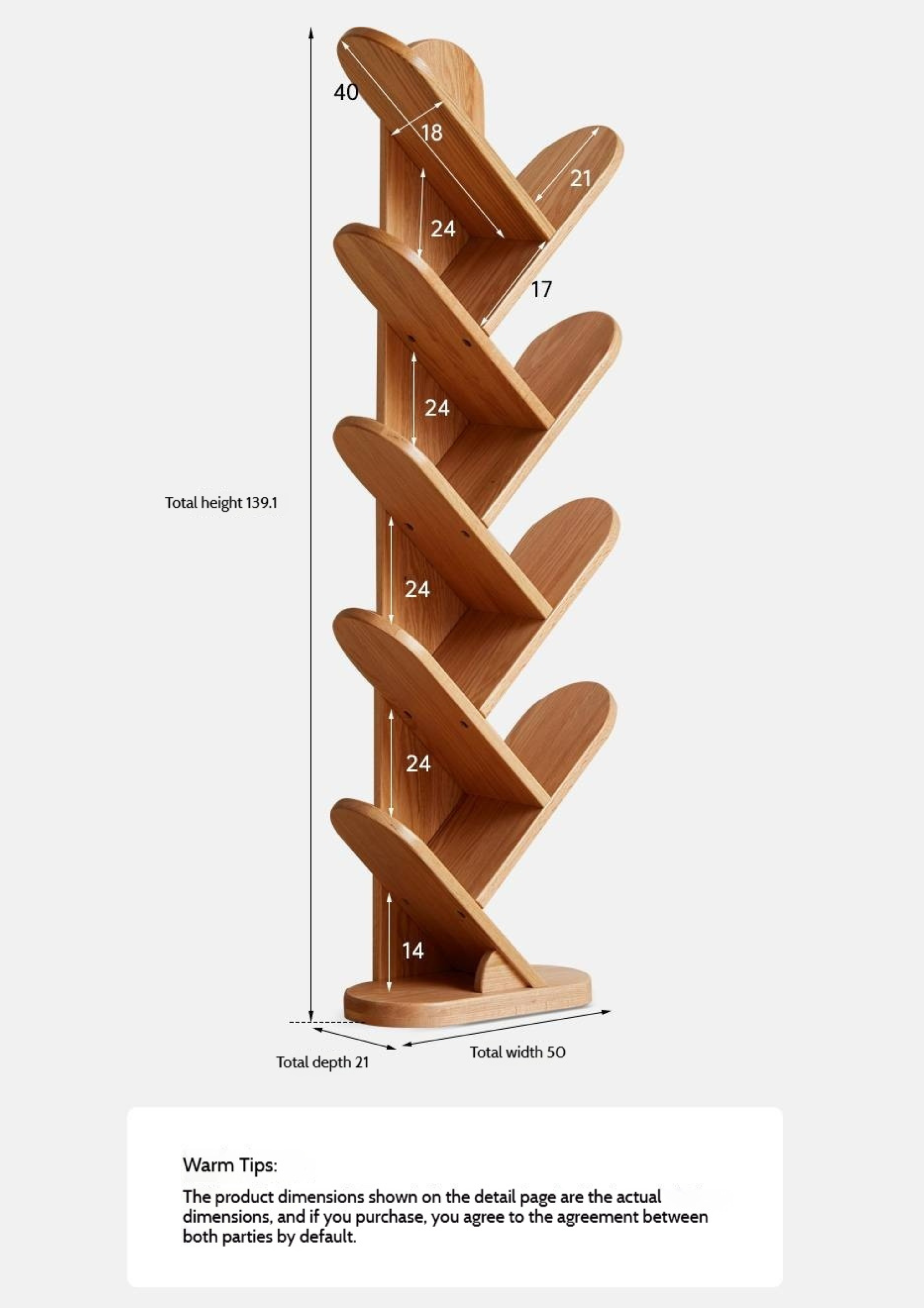 Oak, Cherry, Solid Rubberwood Multi-Layer Creative Corner Bookshelf