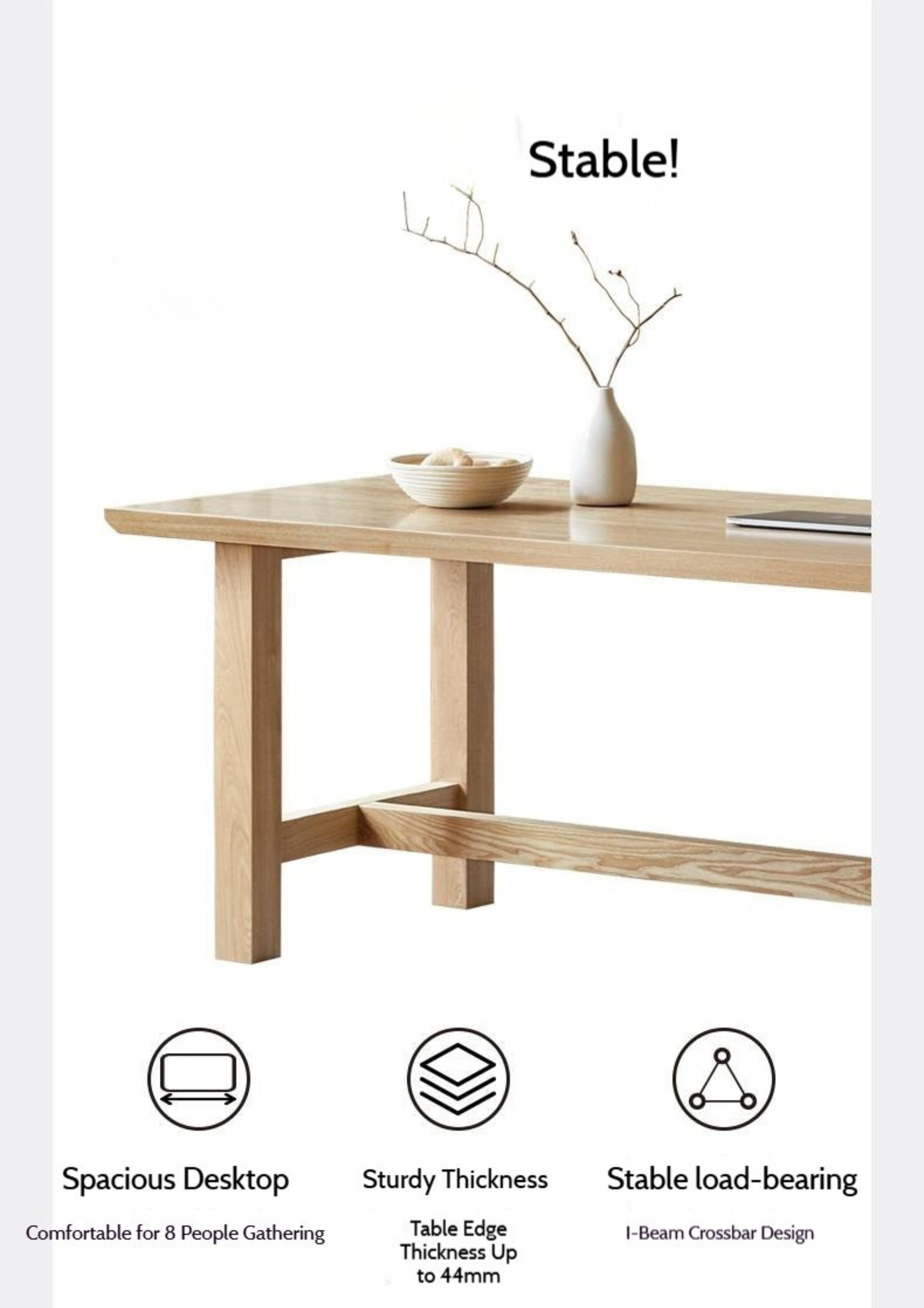 Ash Solid Wood Wabi Sabi Style Dining Table