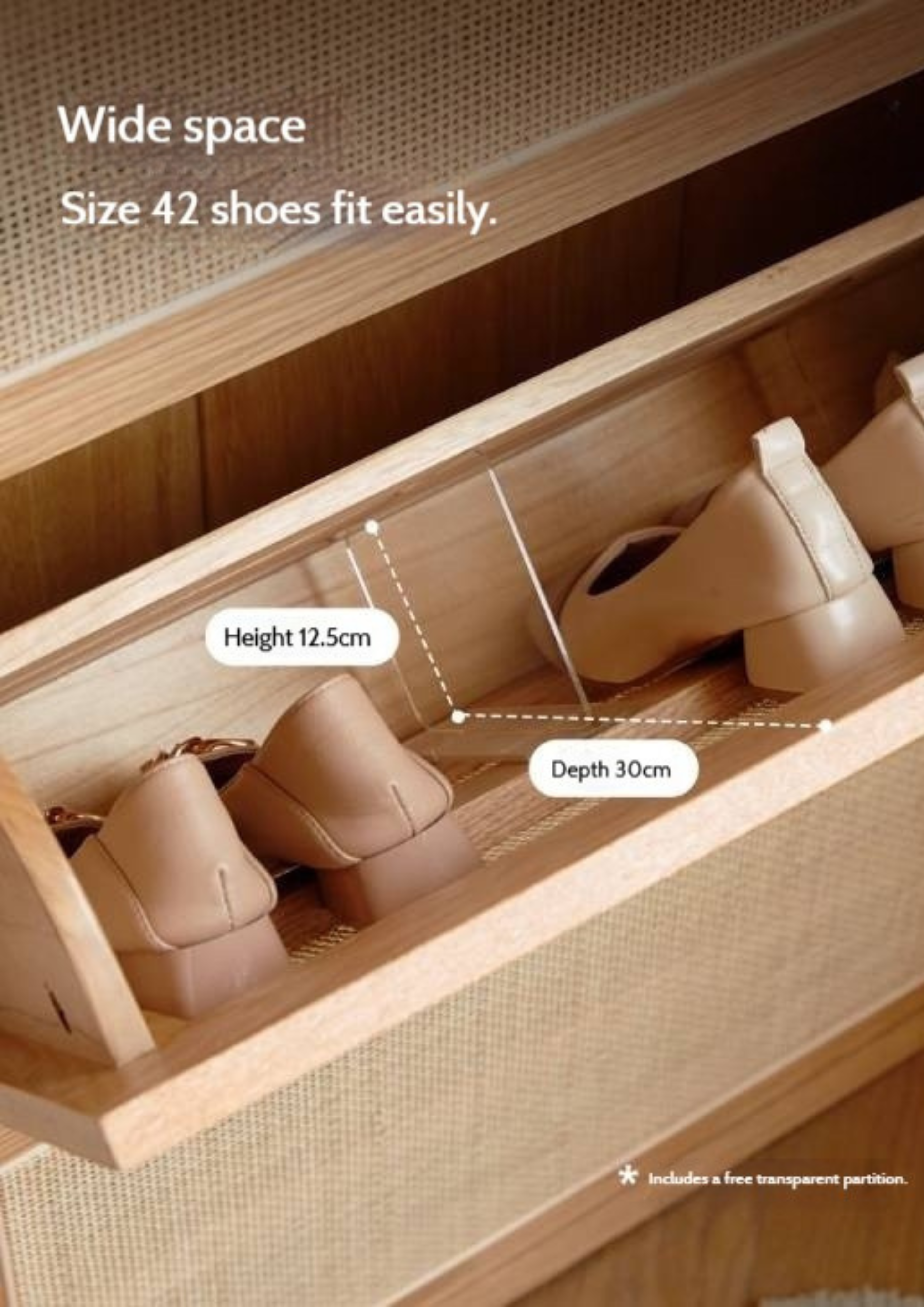 Oak Solid Wood Ultra-Thin Flap Door Rattan Shoe Cabinet