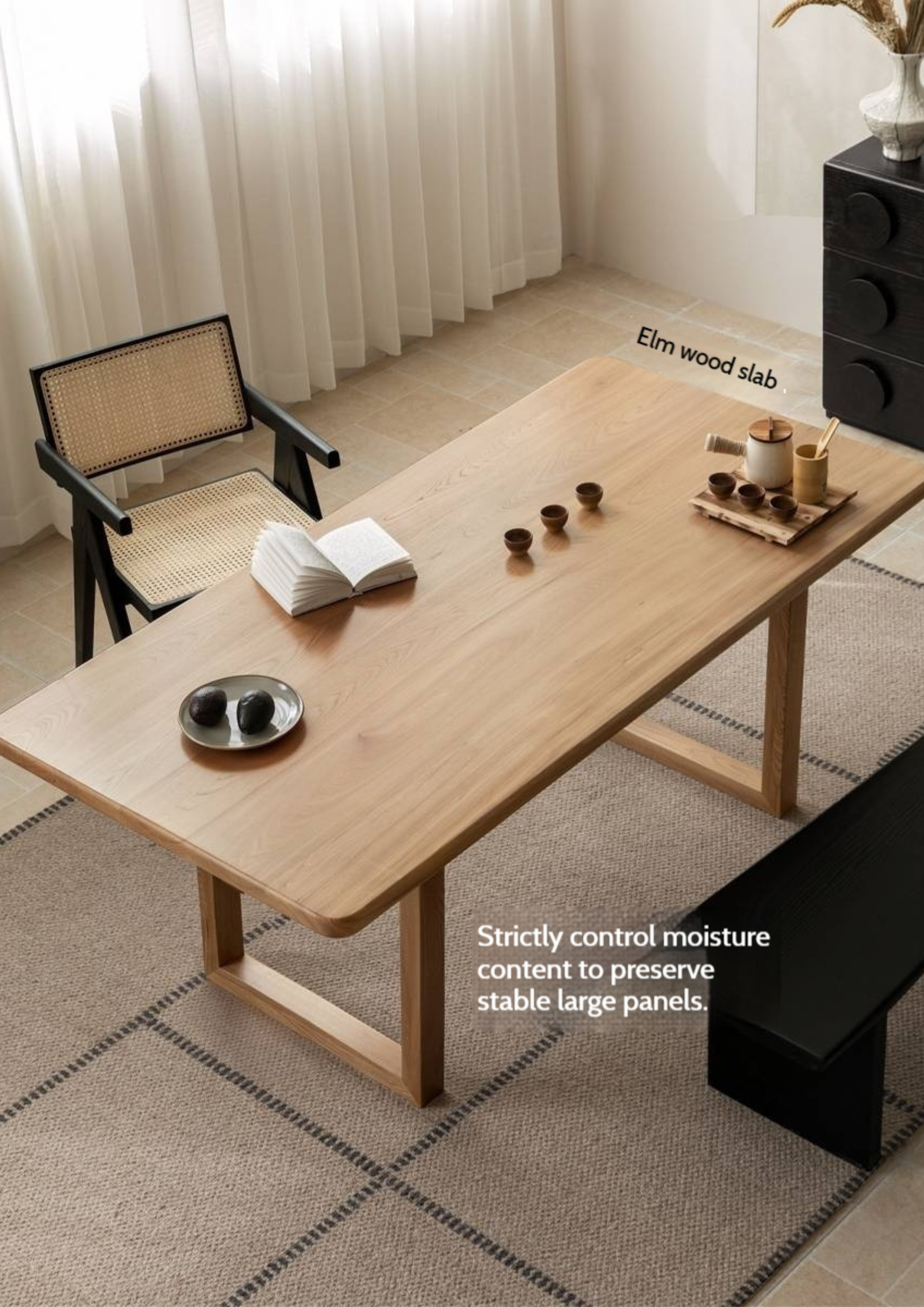 Ash, Oak, Elm Solid Wood Wabi Sabi Style Dining Table