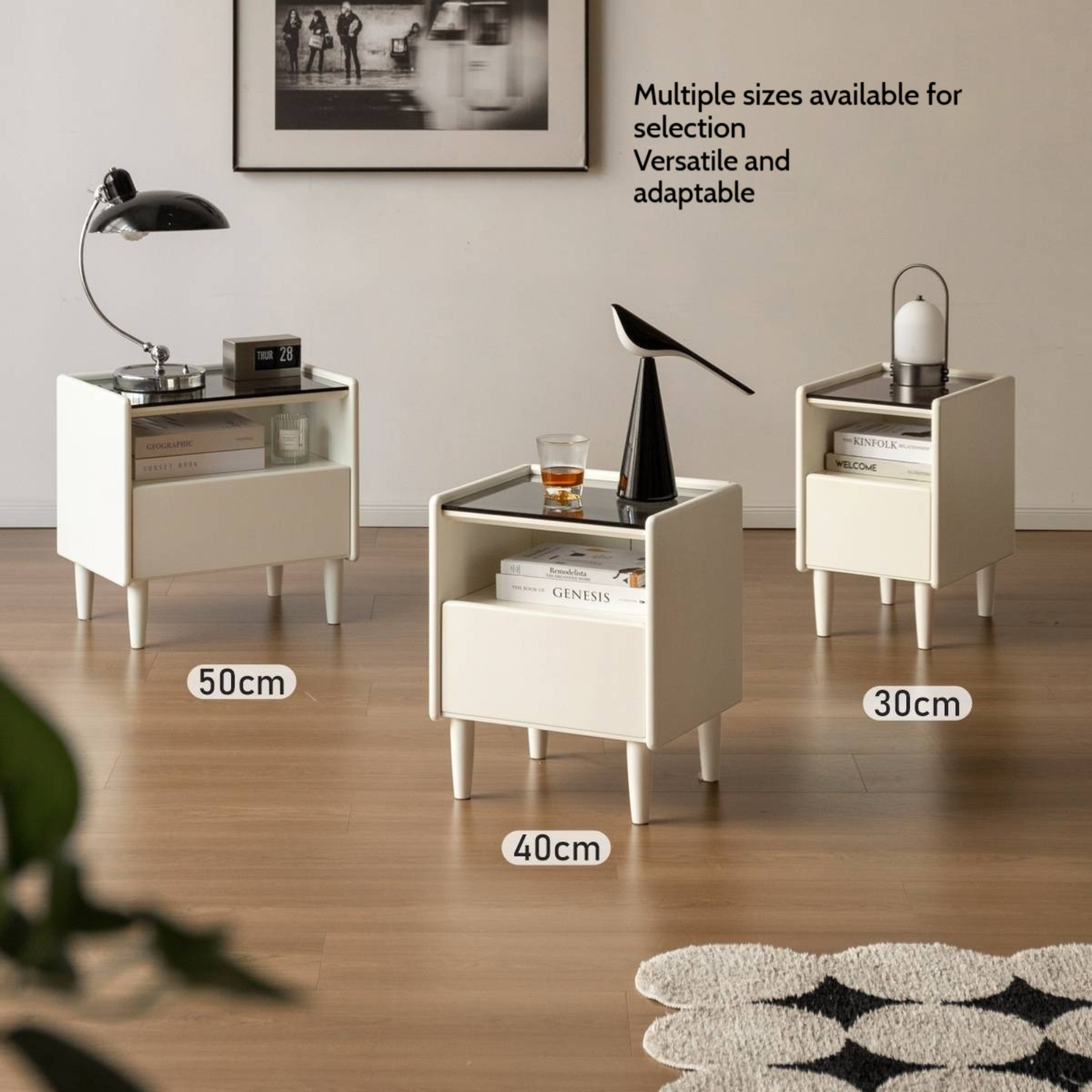 Solid Rubberwood Modern Nightstand