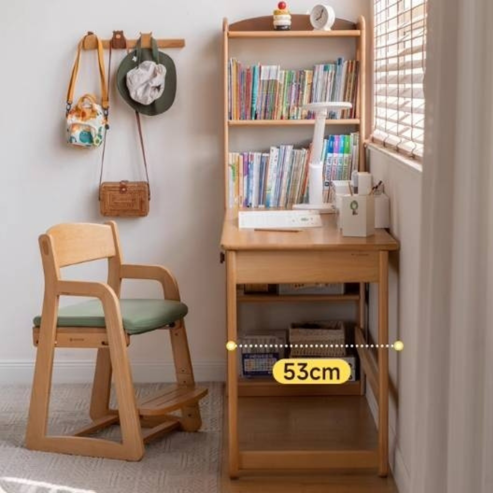 Beech Solid Wood Children's Desk and Bookshelf