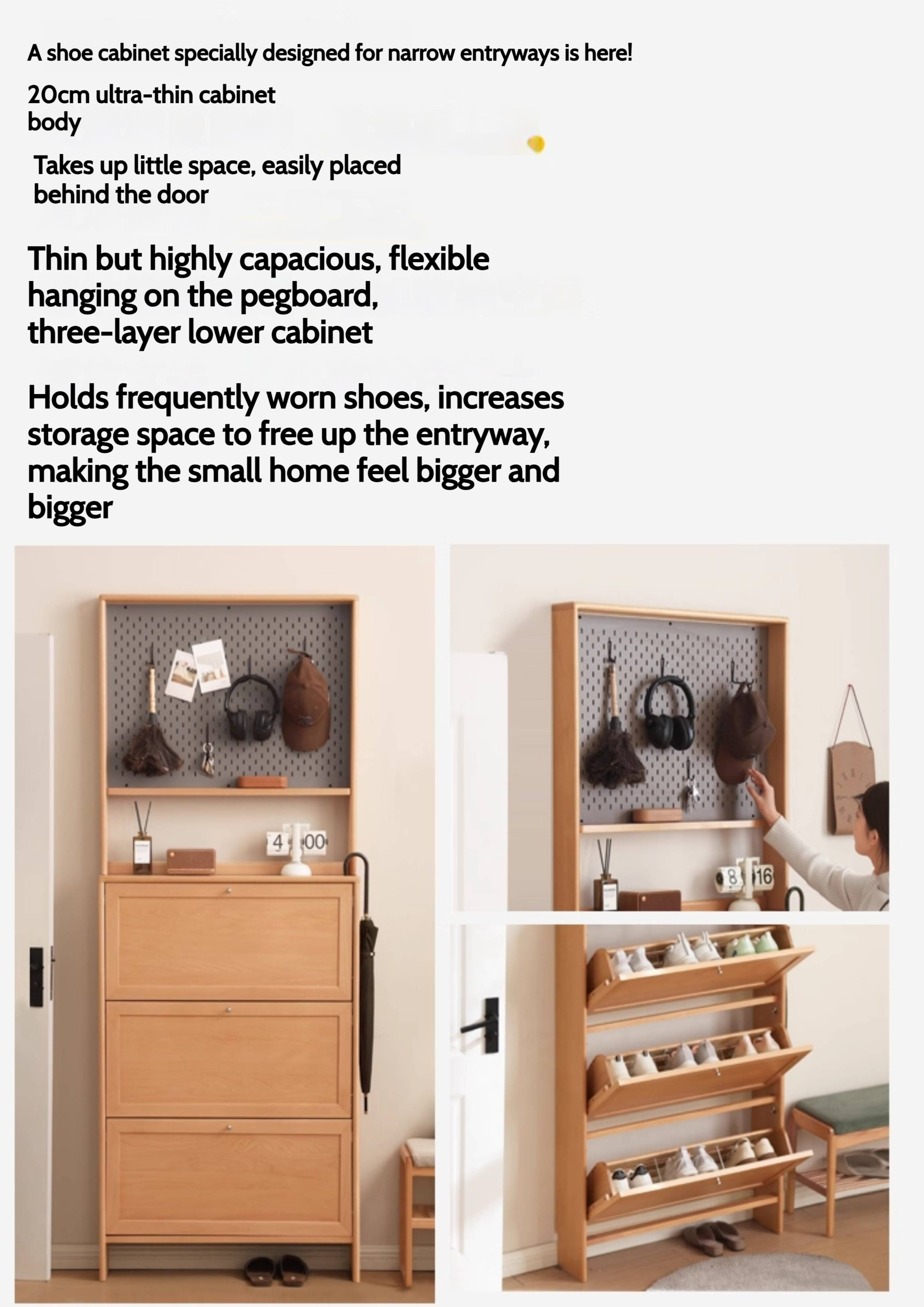 Beech Solid Wood Ultra-Thin Flip Bucket Shoe Cabinet