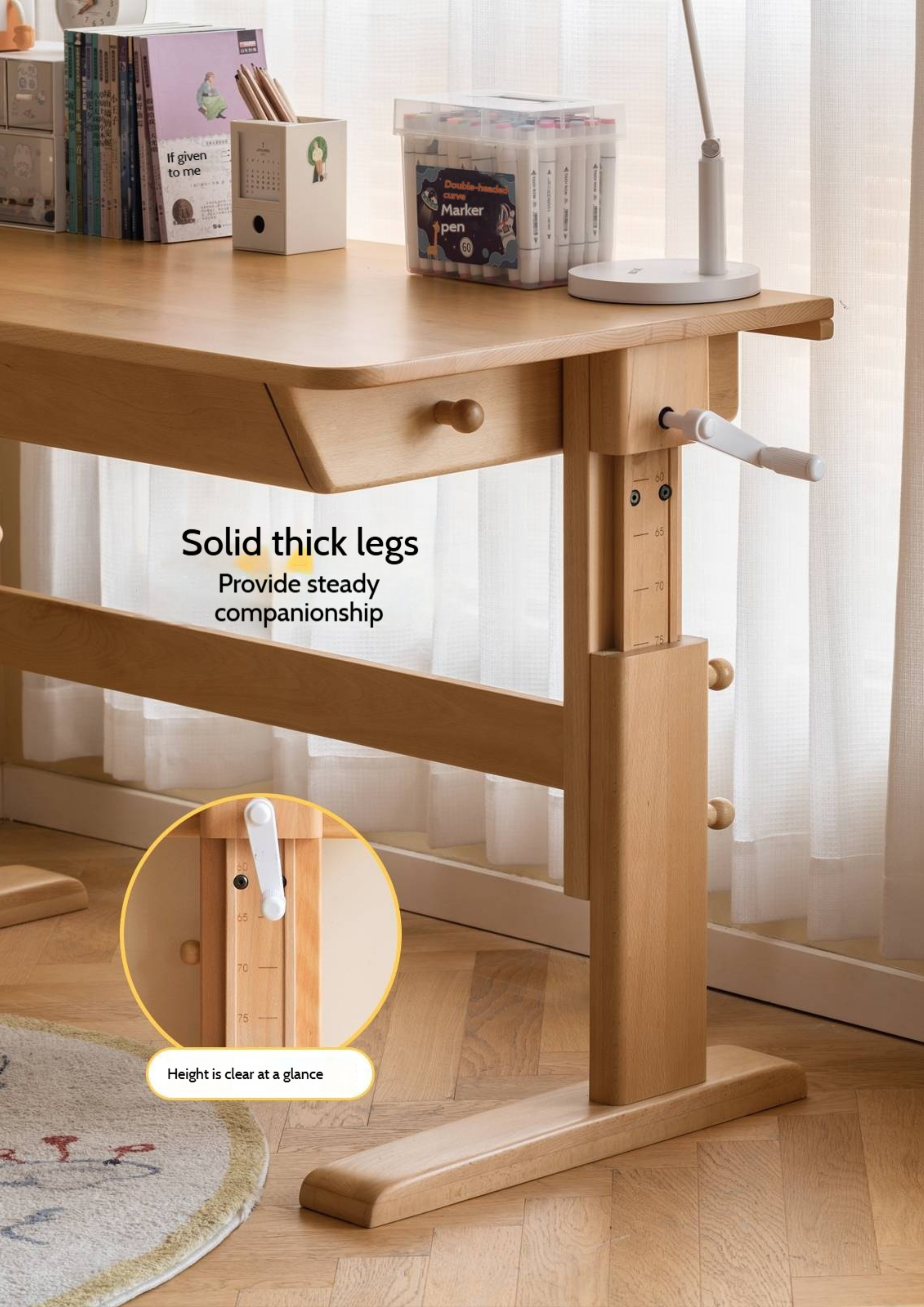 Beech Solid Wood Children's Hand-cranked Height Desk